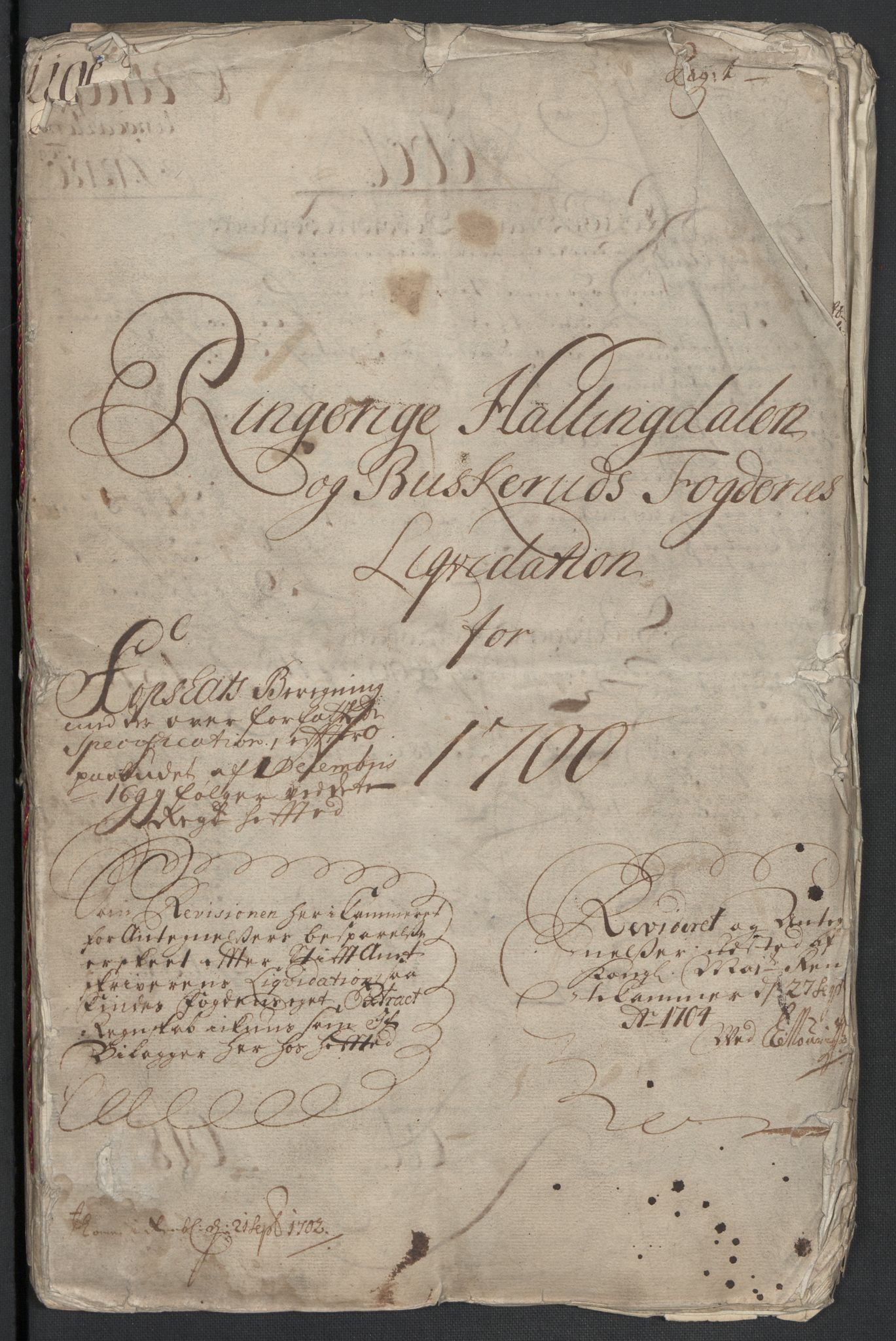 Rentekammeret inntil 1814, Reviderte regnskaper, Fogderegnskap, RA/EA-4092/R22/L1457: Fogderegnskap Ringerike, Hallingdal og Buskerud, 1700, p. 3