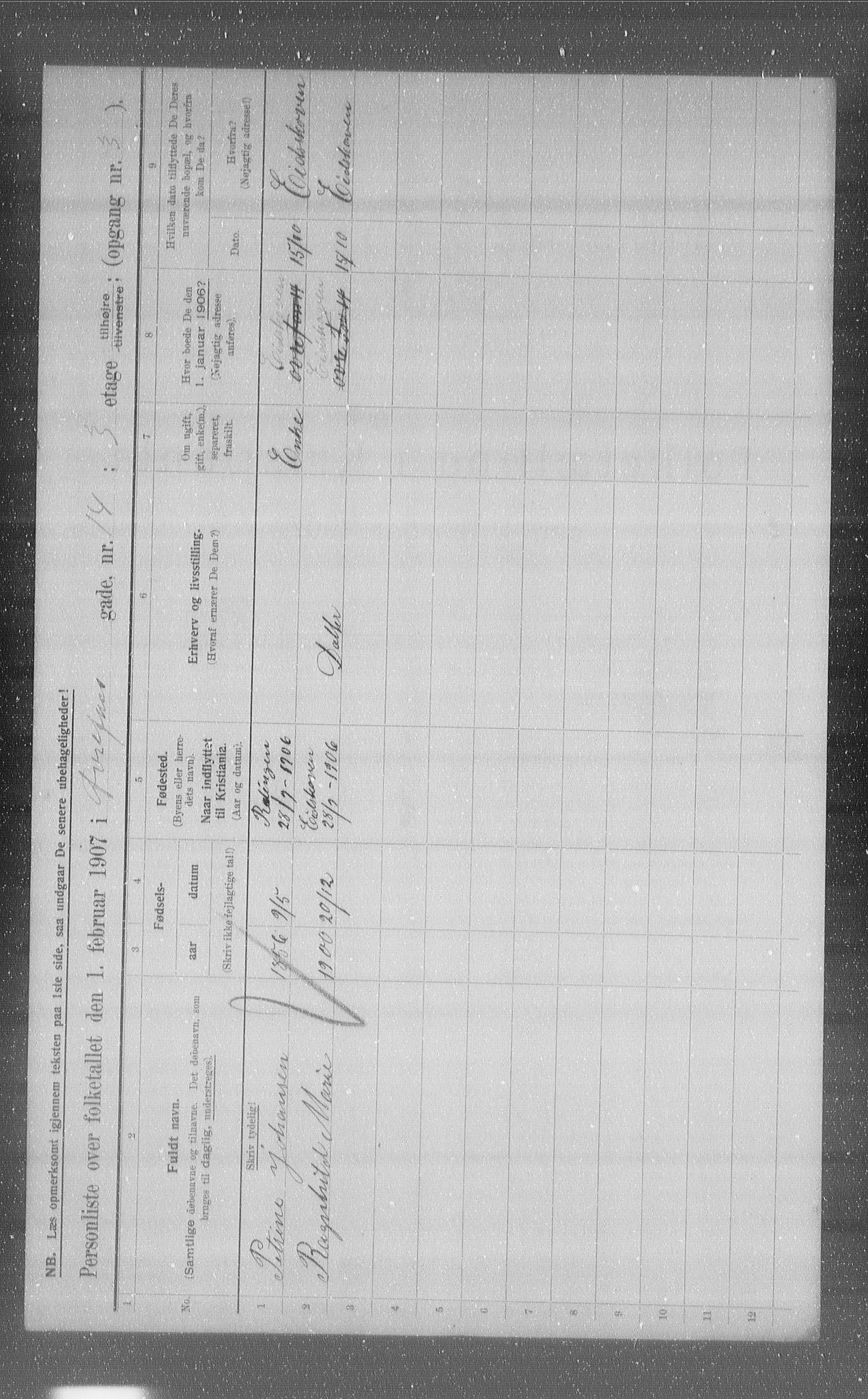 OBA, Municipal Census 1907 for Kristiania, 1907, p. 66237