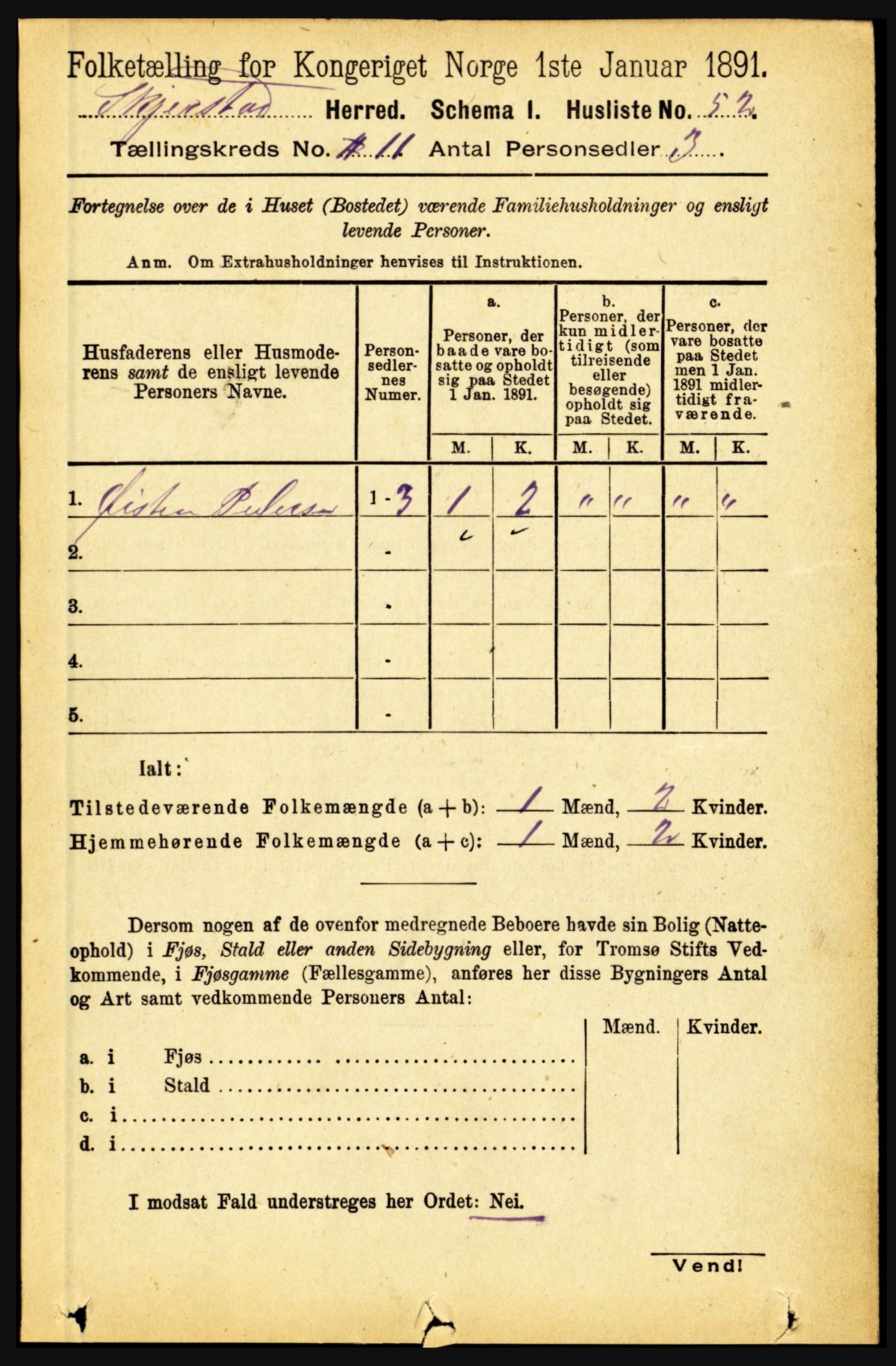 RA, 1891 census for 1842 Skjerstad, 1891, p. 3585