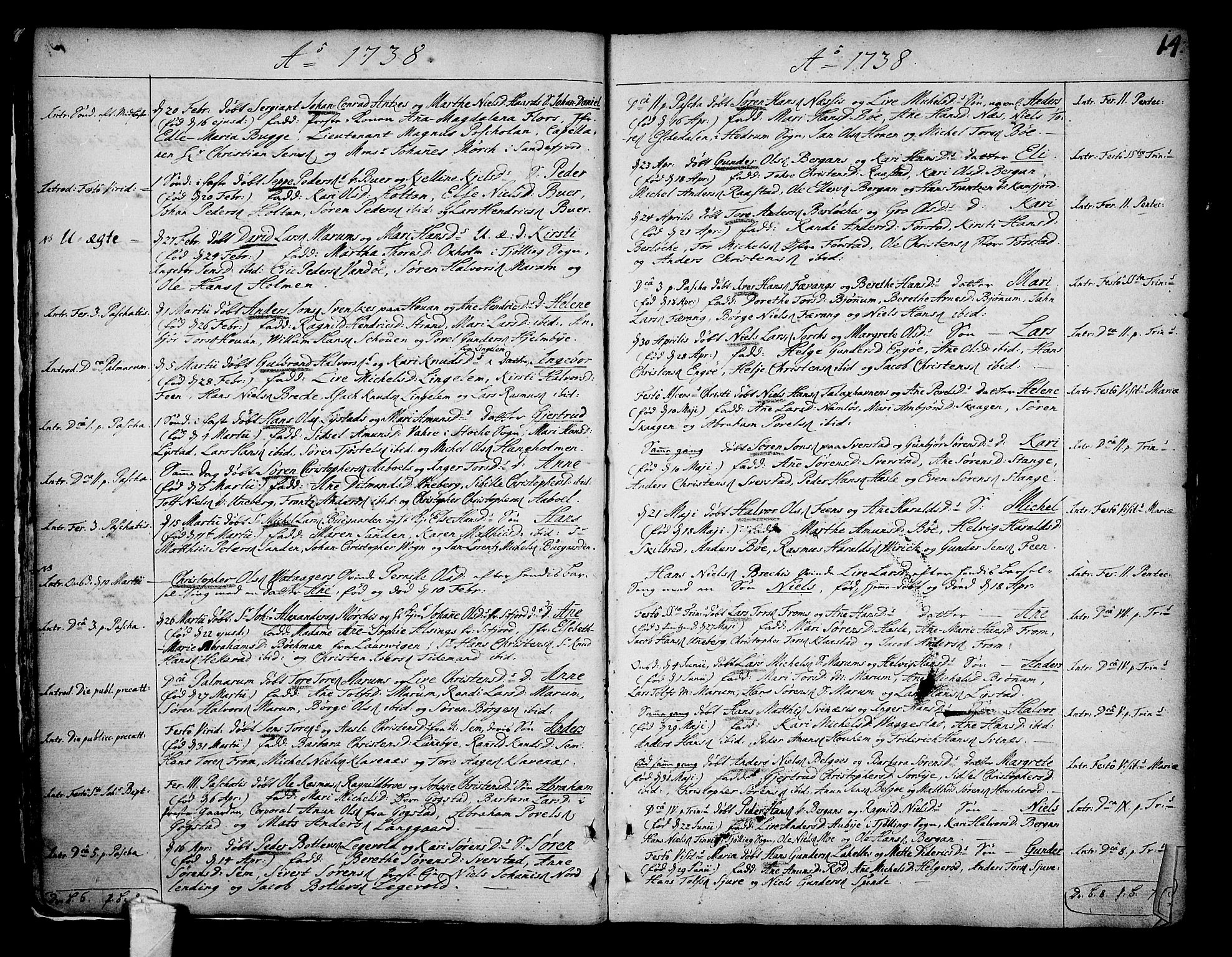 Sandar kirkebøker, AV/SAKO-A-243/F/Fa/L0002: Parish register (official) no. 2, 1733-1788, p. 14