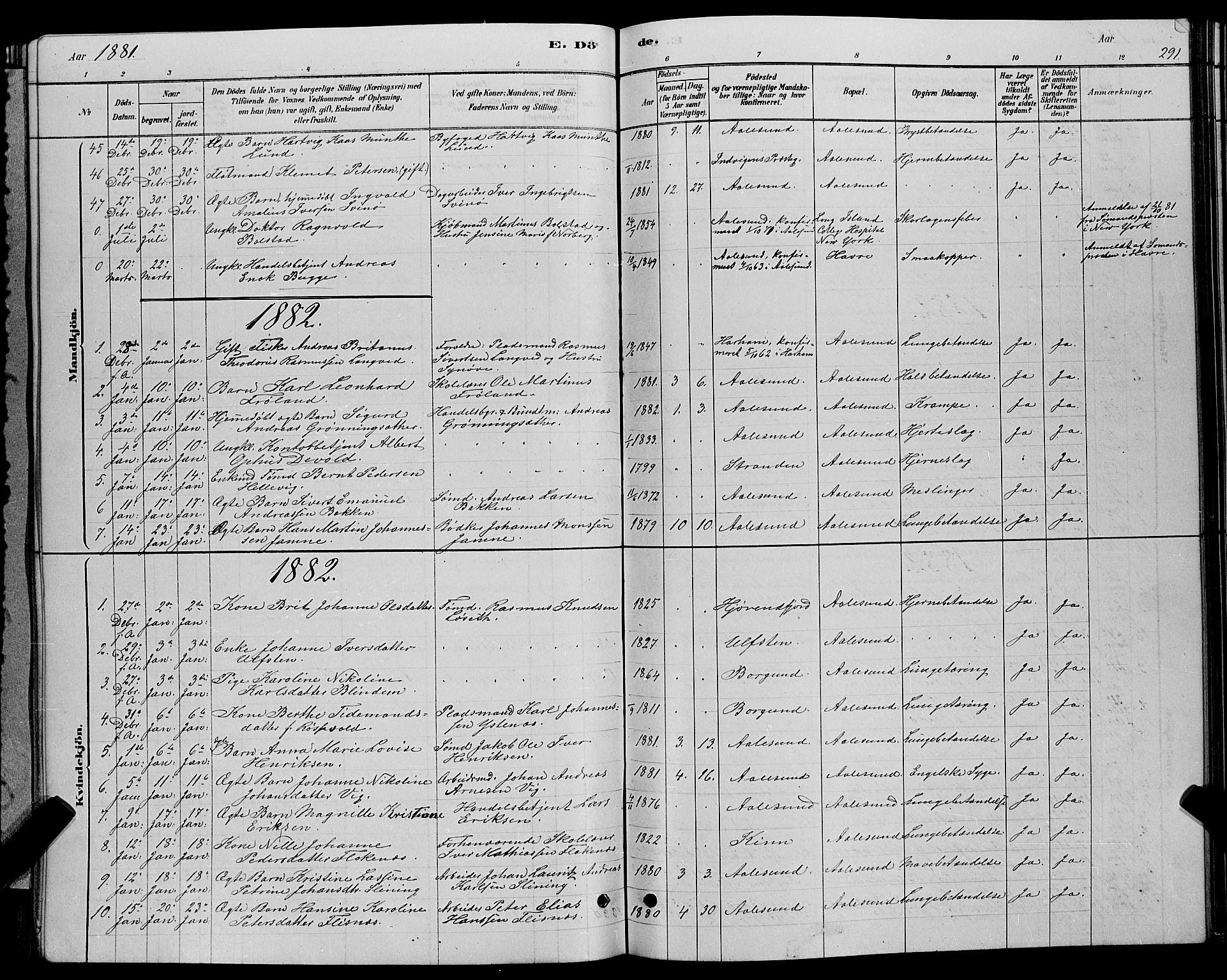Ministerialprotokoller, klokkerbøker og fødselsregistre - Møre og Romsdal, SAT/A-1454/529/L0466: Parish register (copy) no. 529C03, 1878-1888, p. 291