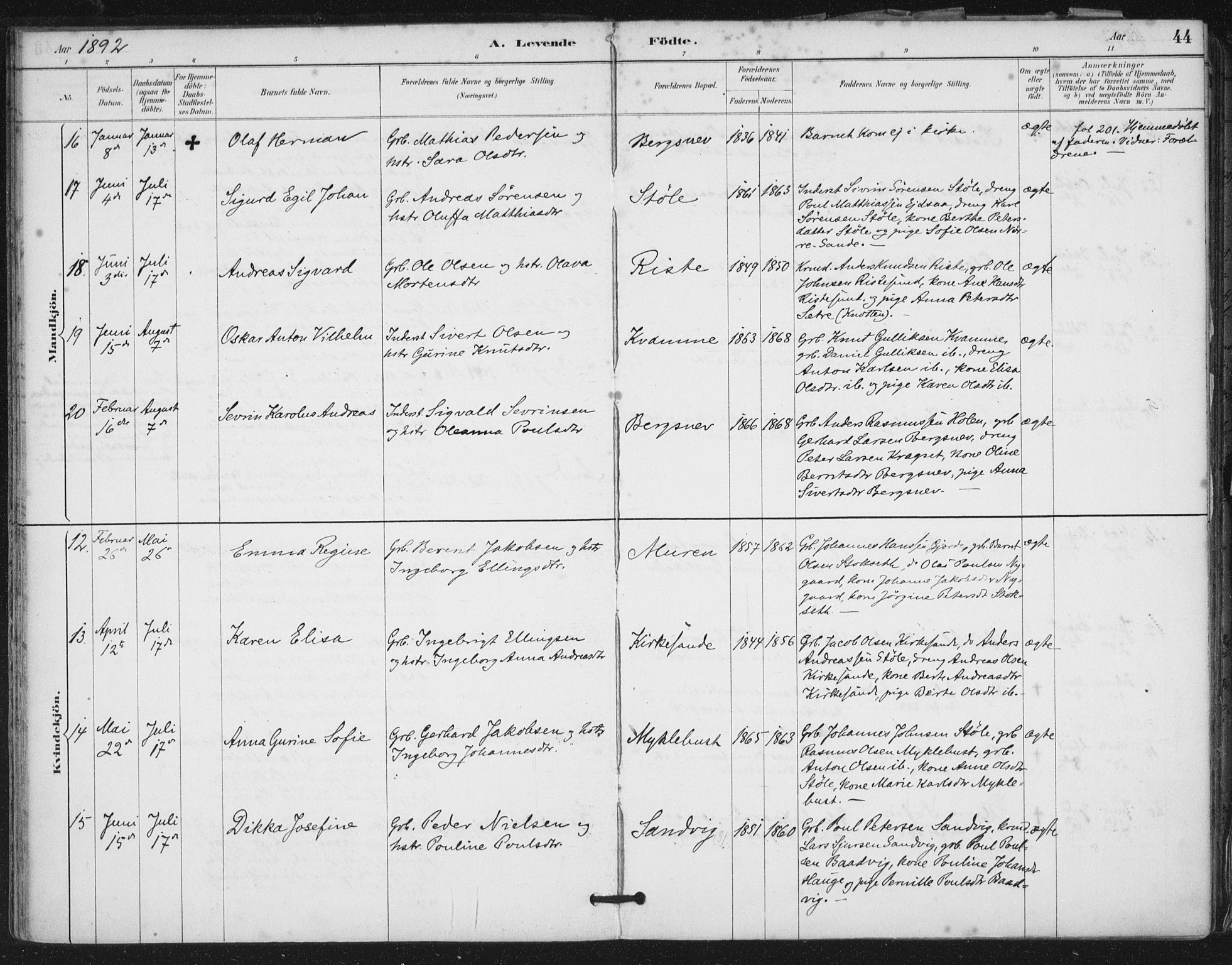 Ministerialprotokoller, klokkerbøker og fødselsregistre - Møre og Romsdal, AV/SAT-A-1454/503/L0037: Parish register (official) no. 503A05, 1884-1900, p. 44