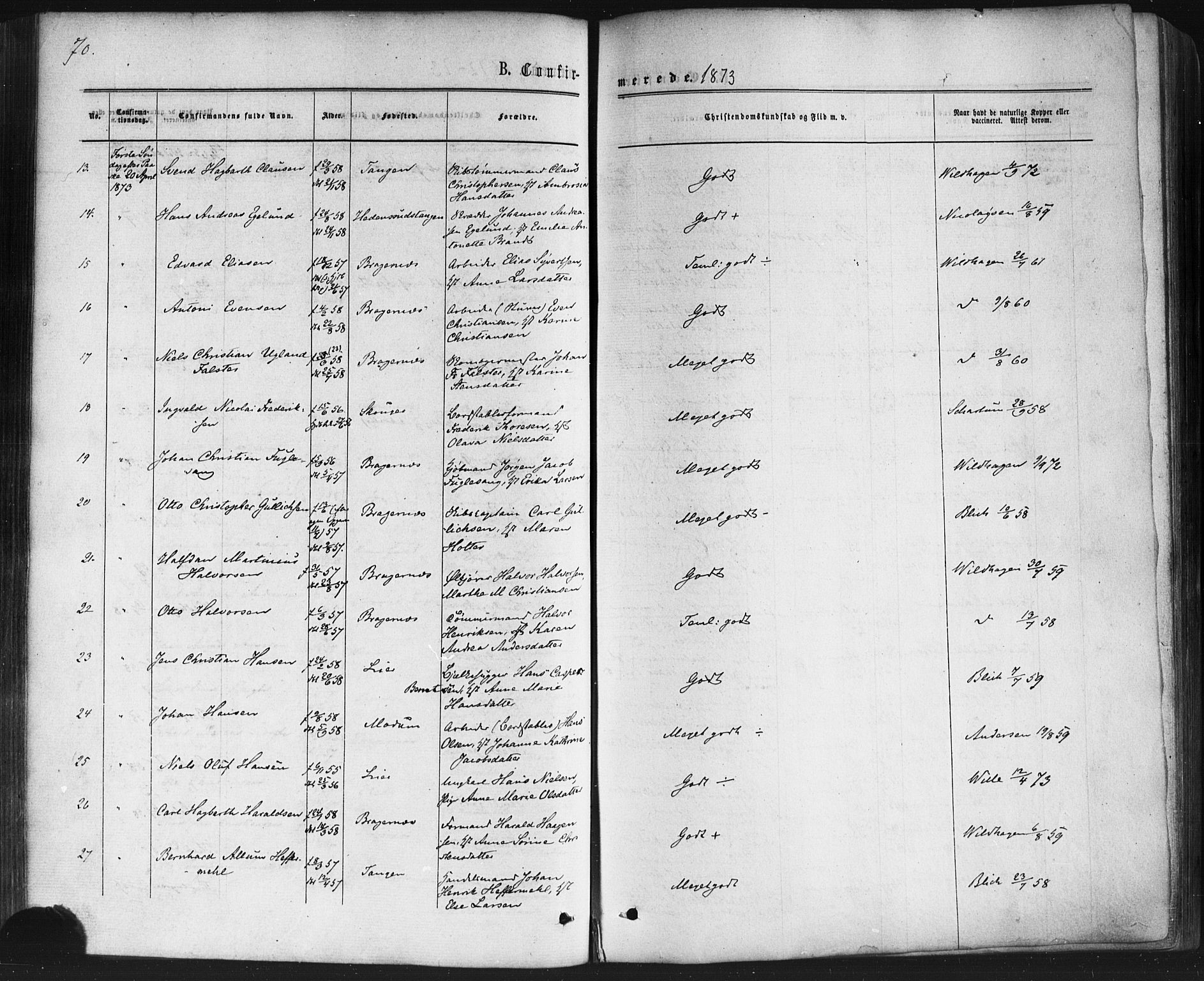 Bragernes kirkebøker, AV/SAKO-A-6/F/Fc/L0003: Parish register (official) no. III 3, 1865-1874, p. 70