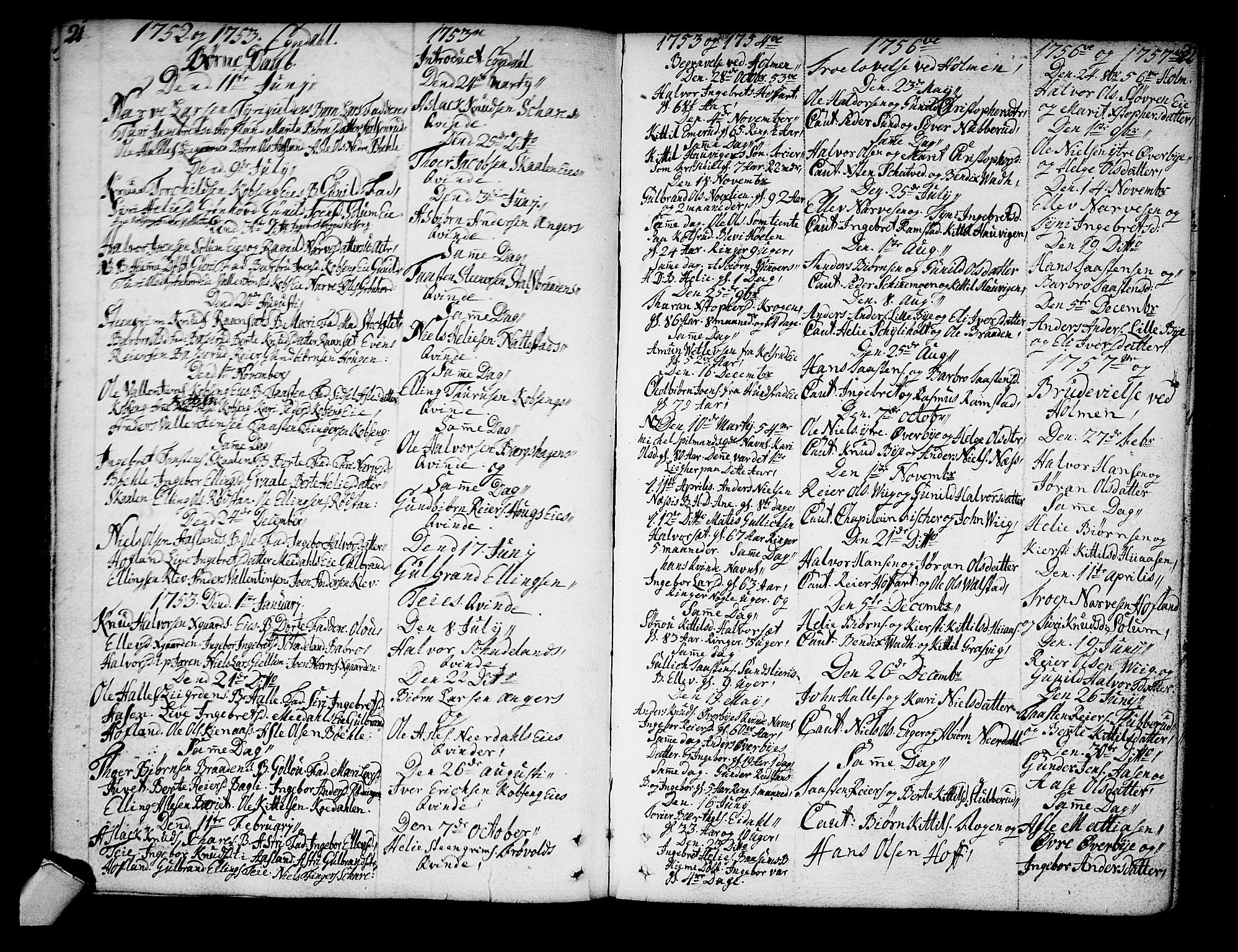 Sigdal kirkebøker, SAKO/A-245/F/Fa/L0001: Parish register (official) no. I 1, 1722-1777, p. 21-22