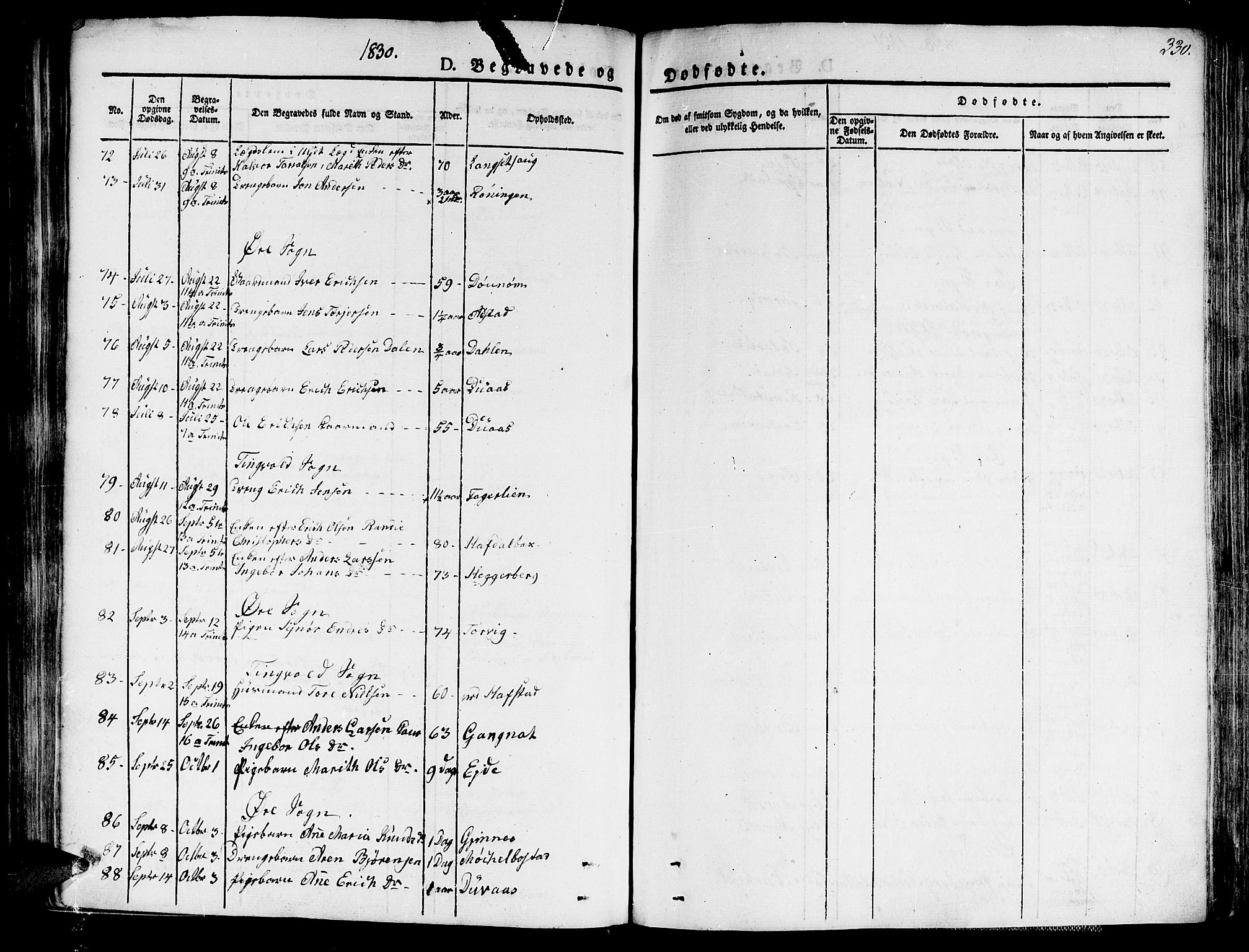 Ministerialprotokoller, klokkerbøker og fødselsregistre - Møre og Romsdal, AV/SAT-A-1454/586/L0983: Parish register (official) no. 586A09, 1829-1843, p. 330