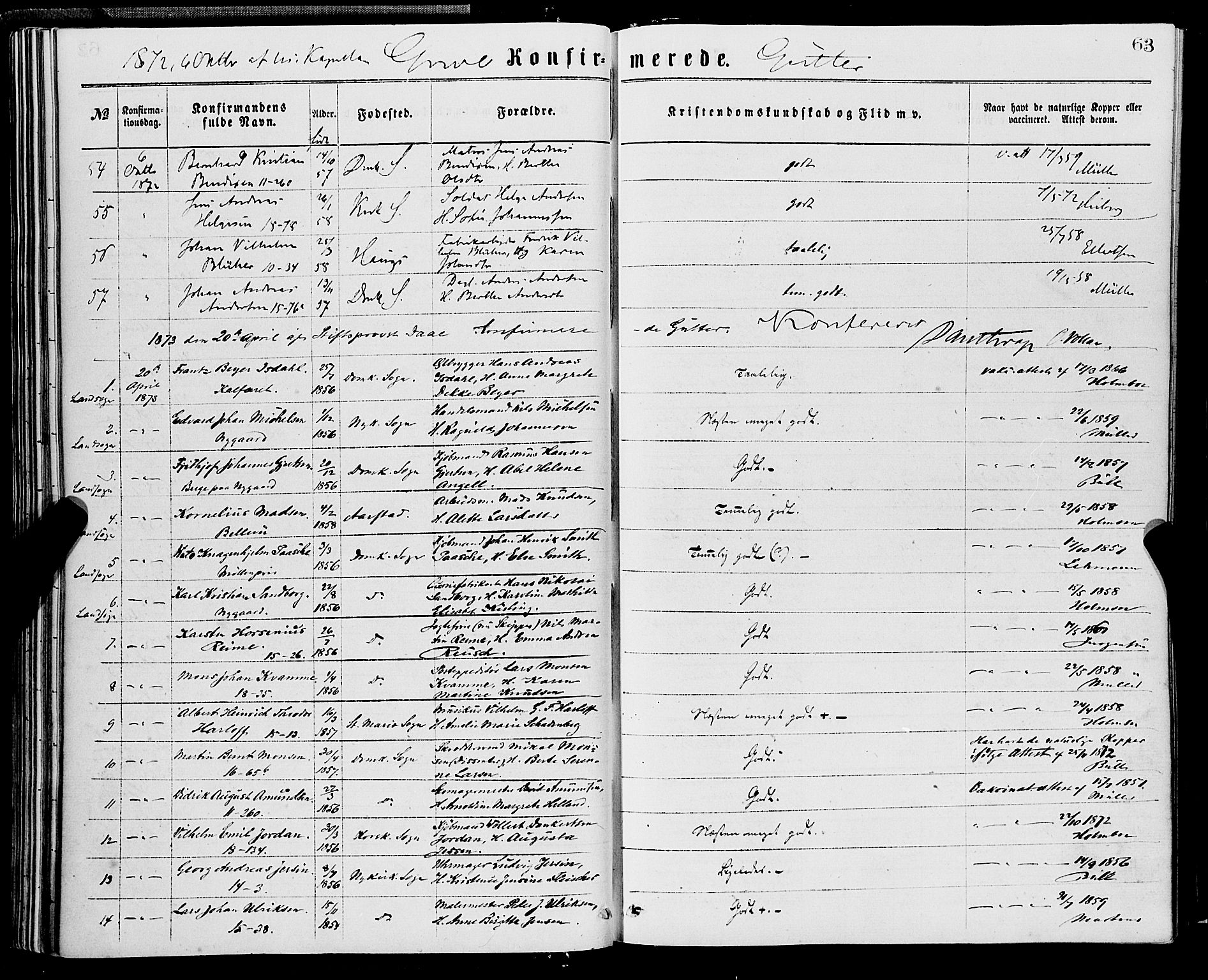 Domkirken sokneprestembete, SAB/A-74801/H/Haa/L0029: Parish register (official) no. C 4, 1864-1879, p. 63