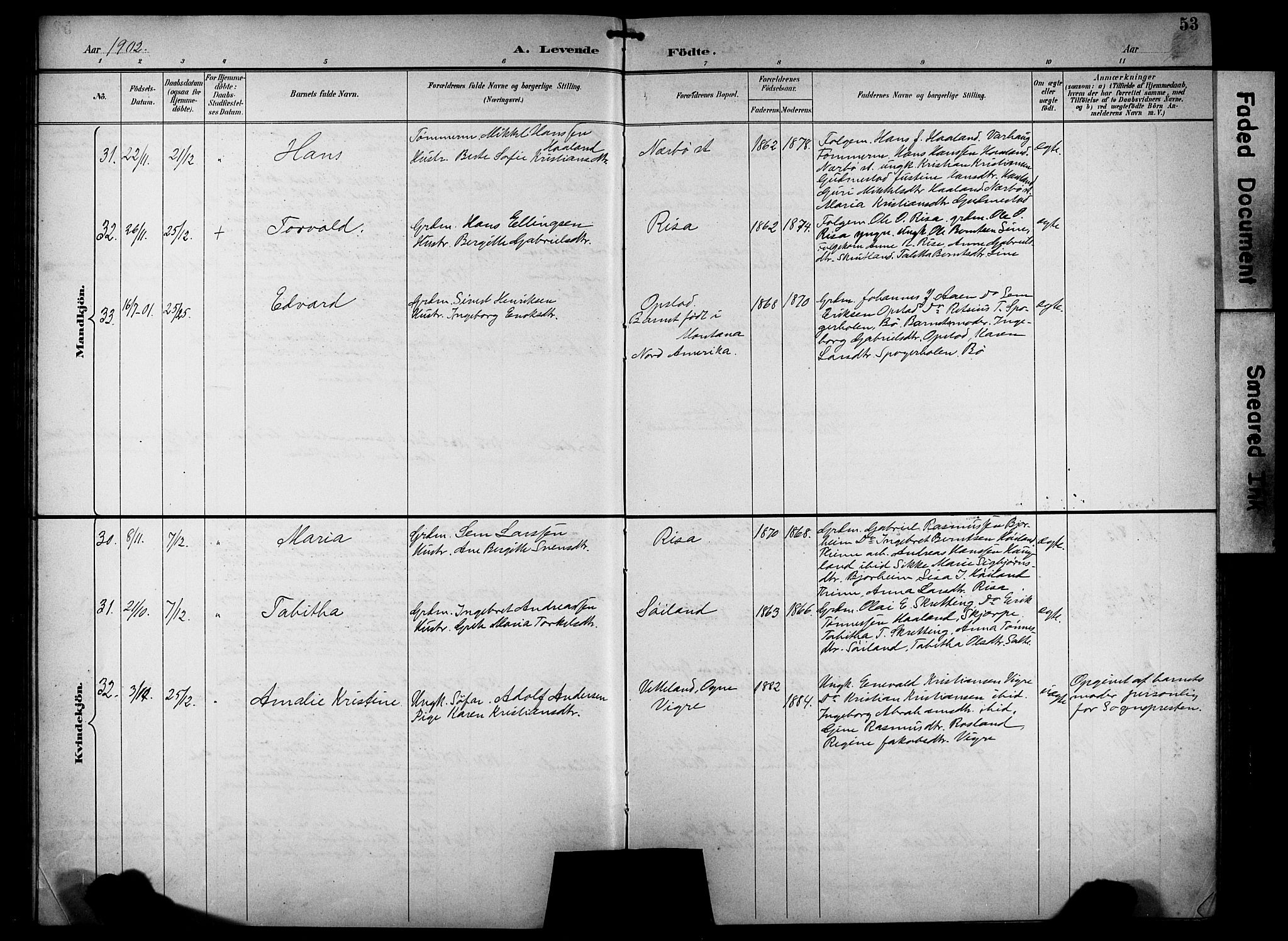 Hå sokneprestkontor, AV/SAST-A-101801/001/30BB/L0005: Parish register (copy) no. B 5, 1894-1912, p. 53