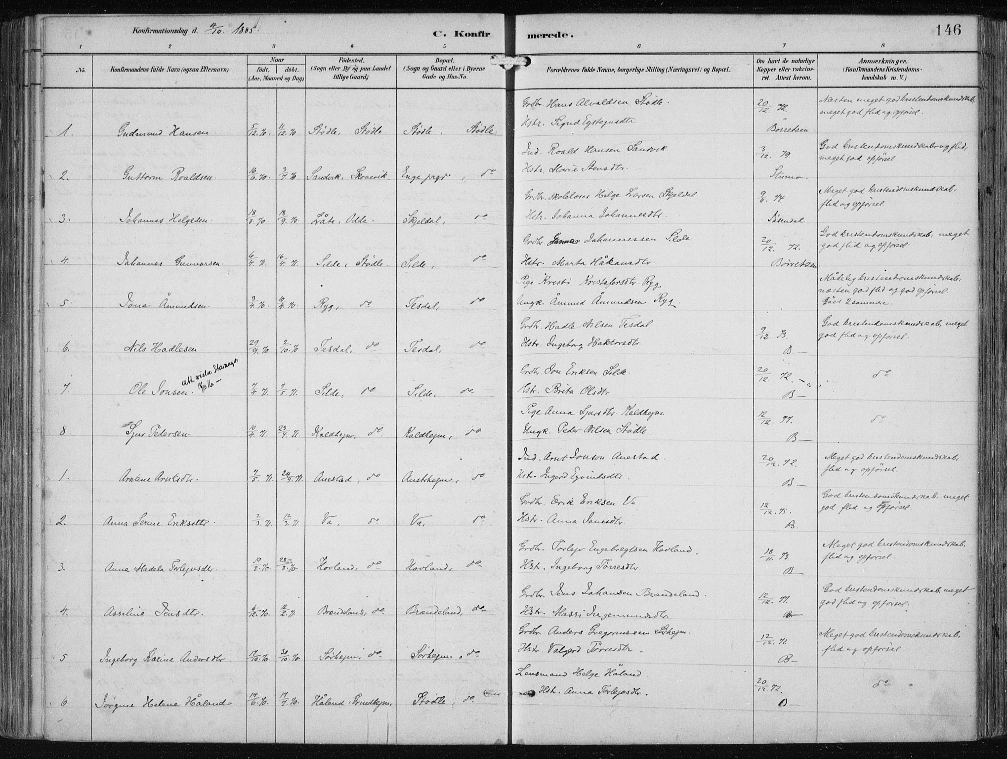 Etne sokneprestembete, SAB/A-75001/H/Haa: Parish register (official) no. B  1, 1879-1919, p. 146