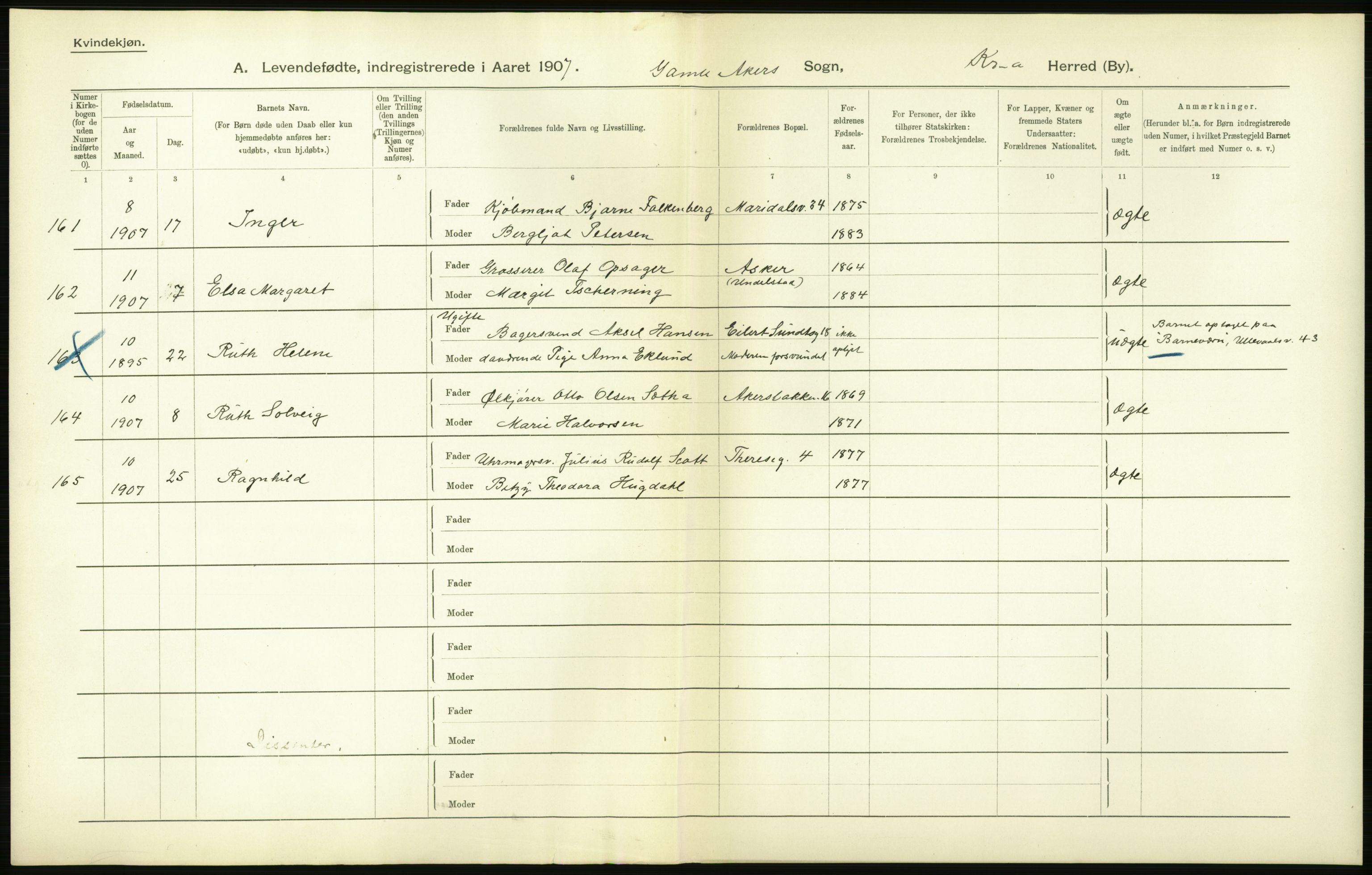 Statistisk sentralbyrå, Sosiodemografiske emner, Befolkning, AV/RA-S-2228/D/Df/Dfa/Dfae/L0006: Kristiania: Levendefødte menn og kvinner., 1907, p. 48