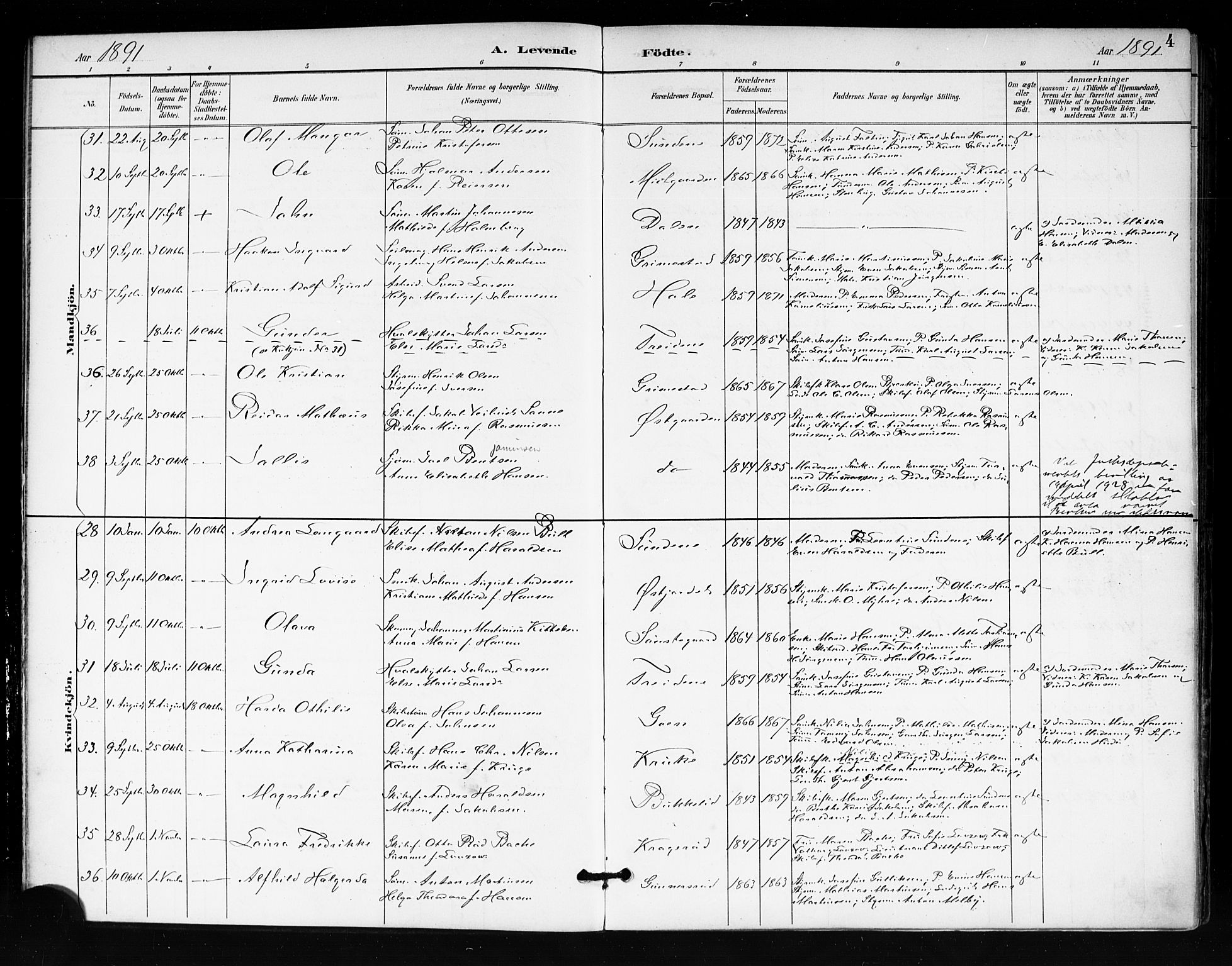 Tjøme kirkebøker, SAKO/A-328/F/Fa/L0003: Parish register (official) no. 3, 1891-1900, p. 4