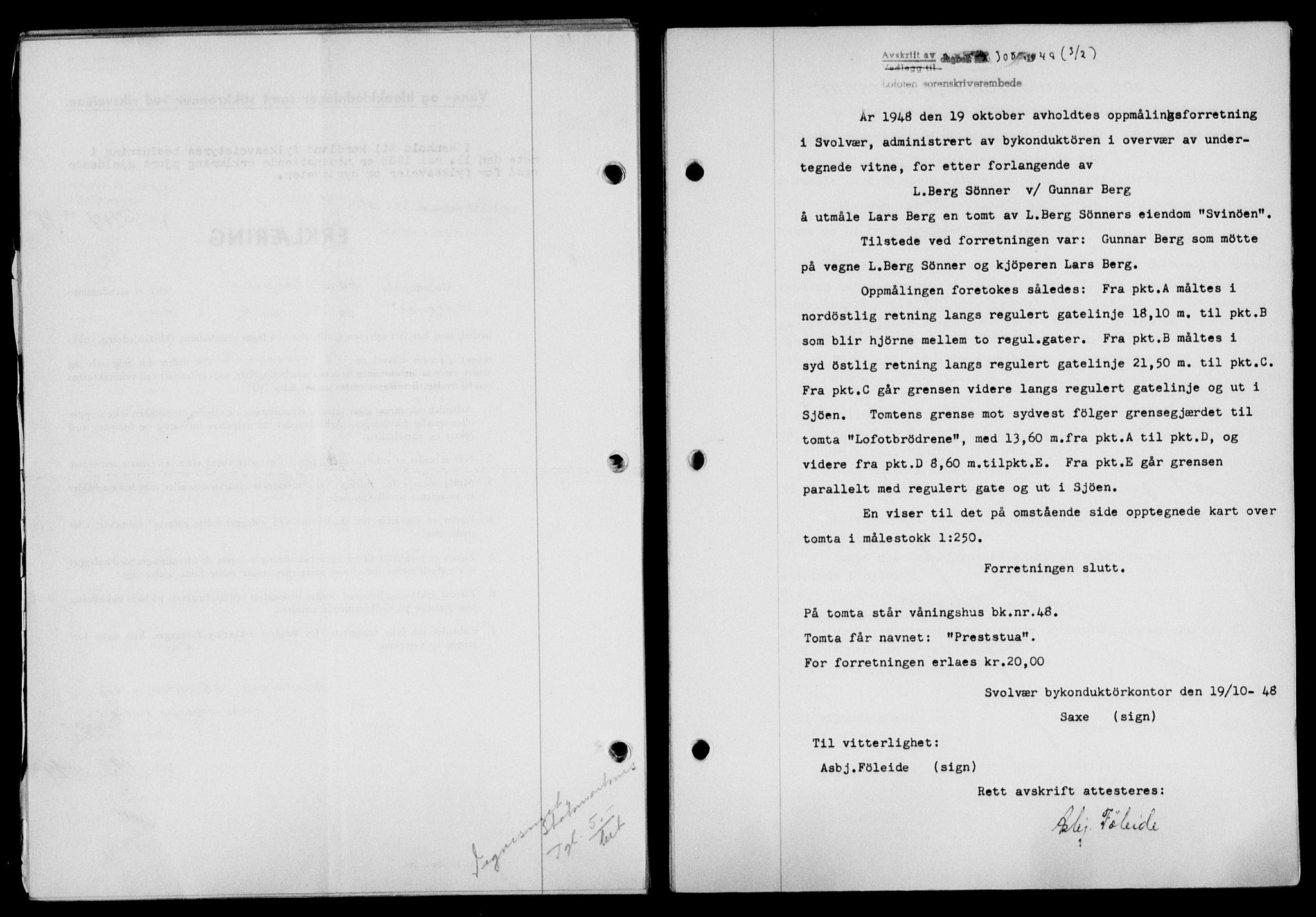 Lofoten sorenskriveri, SAT/A-0017/1/2/2C/L0020a: Mortgage book no. 20a, 1948-1949, Diary no: : 308/1949