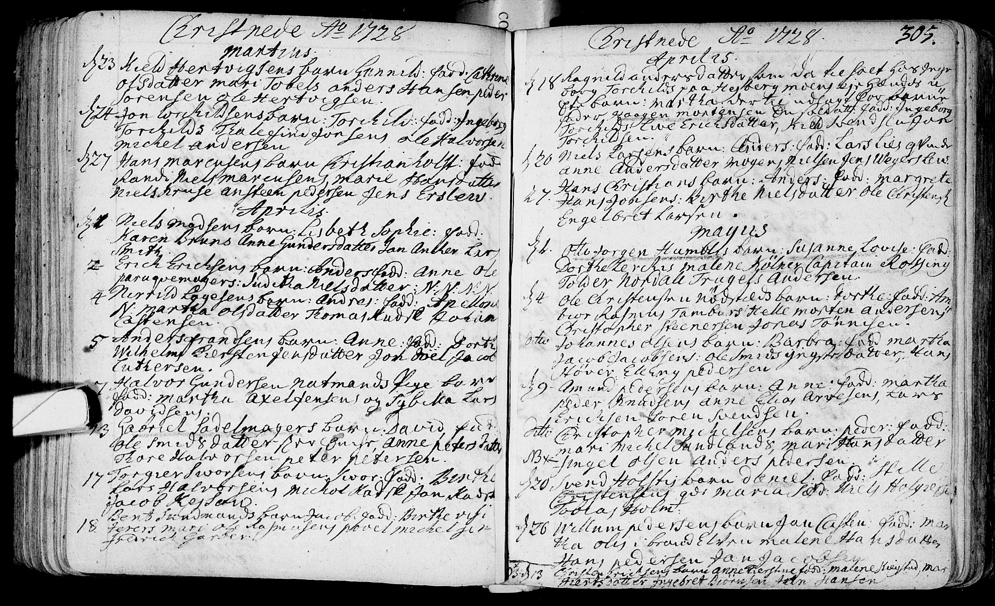 Bragernes kirkebøker, AV/SAKO-A-6/F/Fa/L0003: Parish register (official) no. I 3, 1706-1734, p. 305