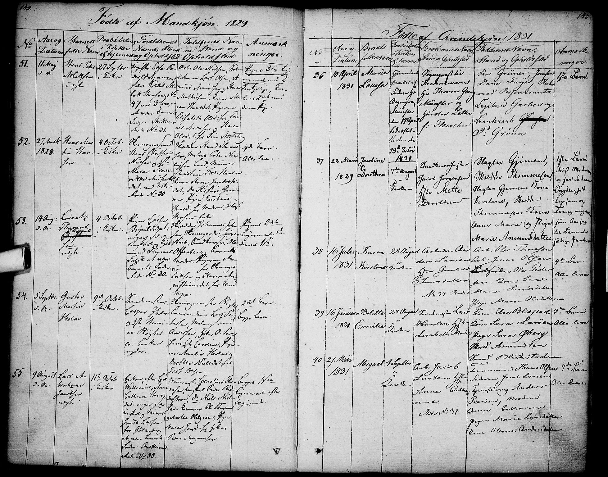 Halden prestekontor Kirkebøker, SAO/A-10909/F/Fa/L0004: Parish register (official) no. I 4, 1823-1834, p. 142-143