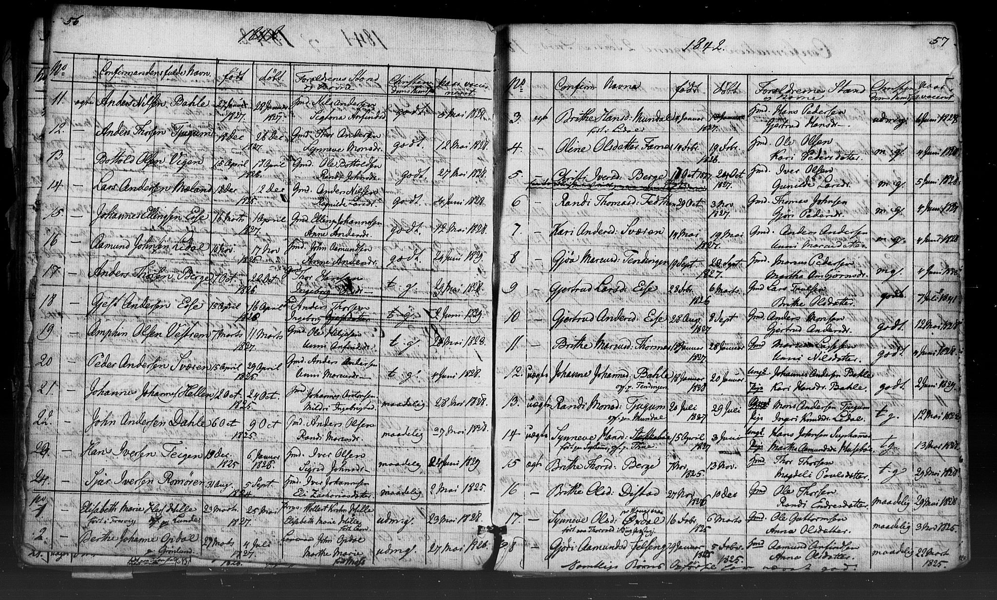 Leikanger sokneprestembete, AV/SAB-A-81001: Curate's parish register no. A 2, 1840-1847, p. 56-57