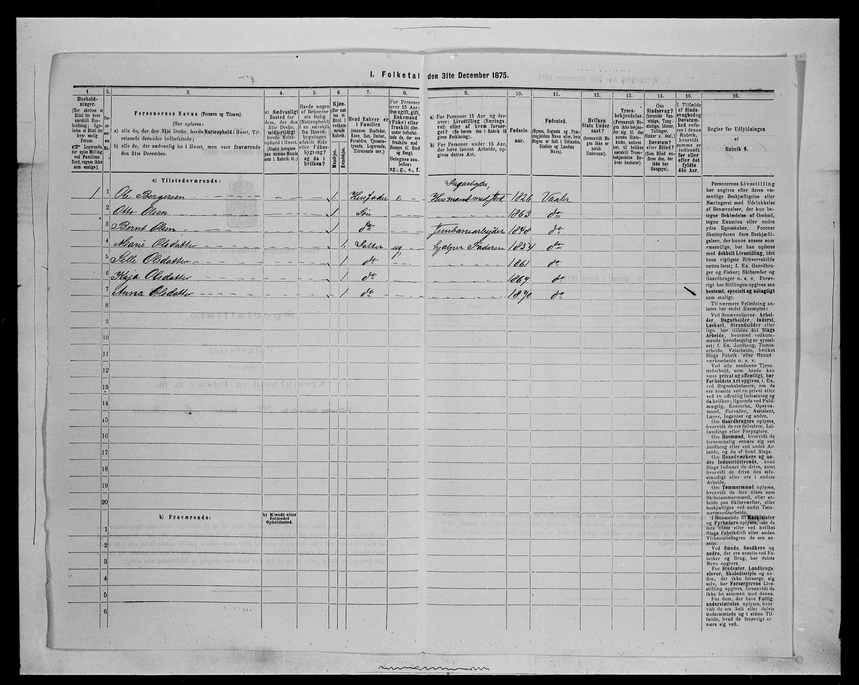 SAH, 1875 census for 0426P Våler parish (Hedmark), 1875, p. 1276