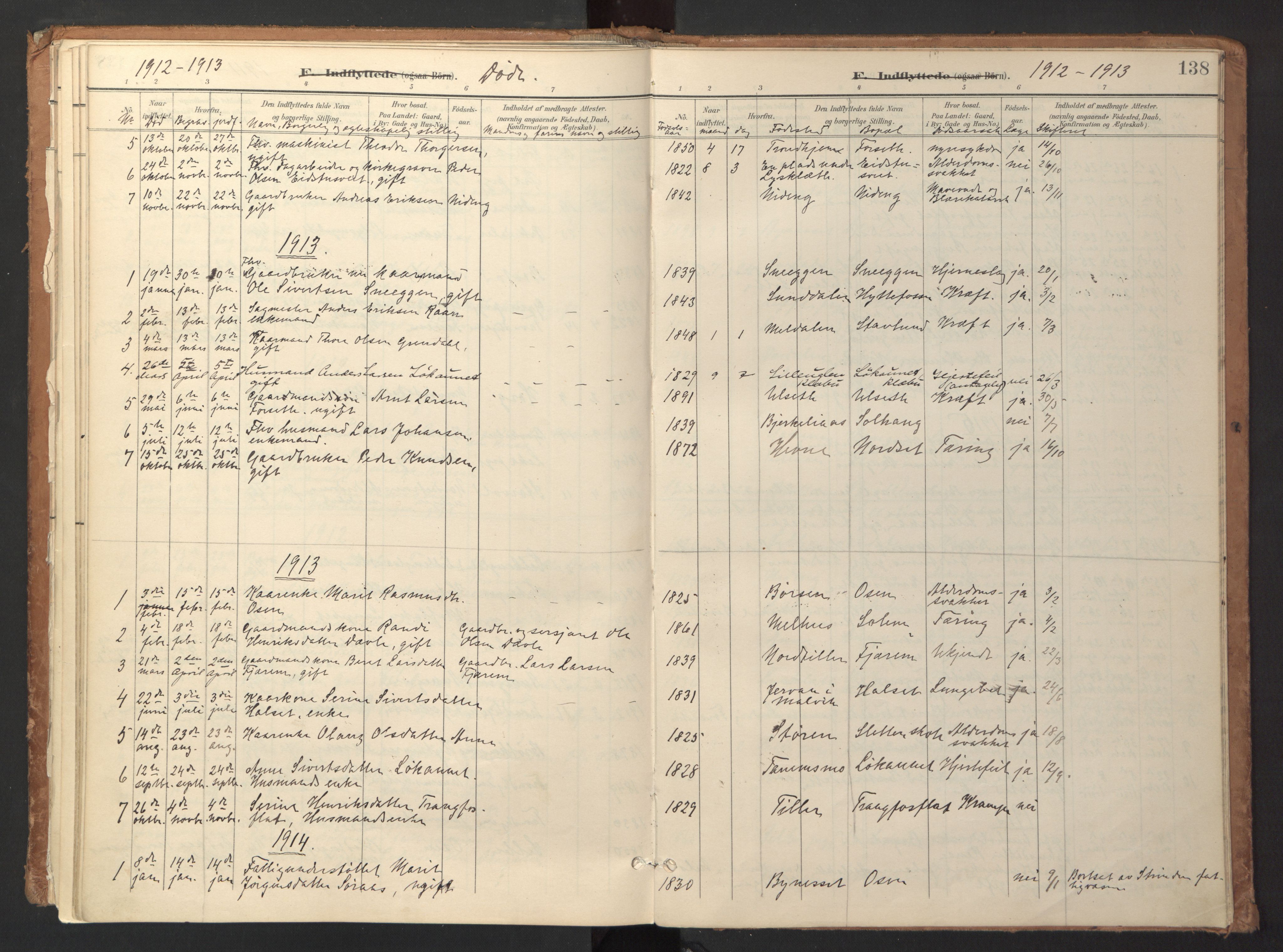 Ministerialprotokoller, klokkerbøker og fødselsregistre - Sør-Trøndelag, SAT/A-1456/618/L0448: Parish register (official) no. 618A11, 1898-1916, p. 138