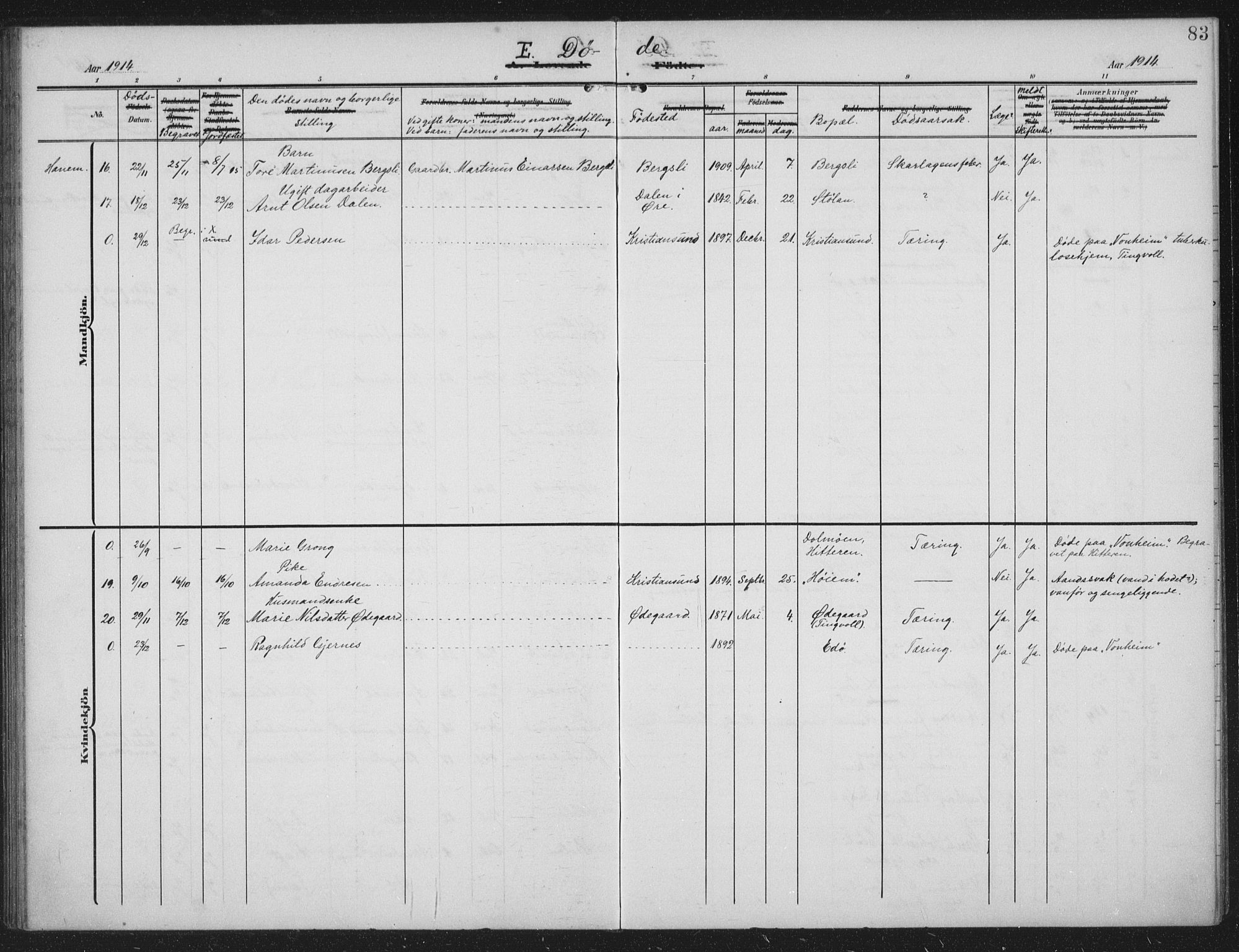 Ministerialprotokoller, klokkerbøker og fødselsregistre - Møre og Romsdal, AV/SAT-A-1454/586/L0989: Parish register (official) no. 586A15, 1906-1915, p. 83