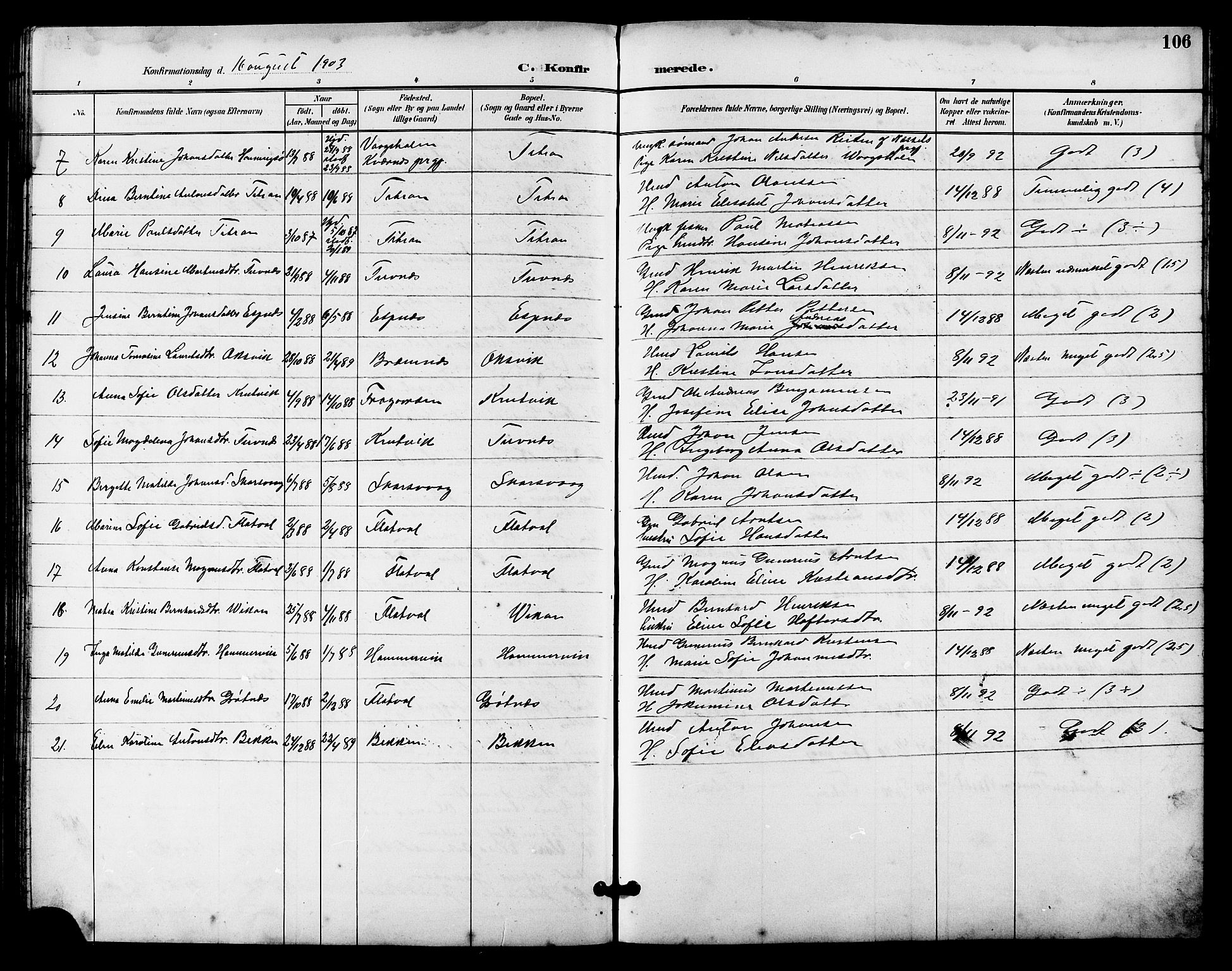 Ministerialprotokoller, klokkerbøker og fødselsregistre - Sør-Trøndelag, SAT/A-1456/641/L0598: Parish register (copy) no. 641C02, 1893-1910, p. 106