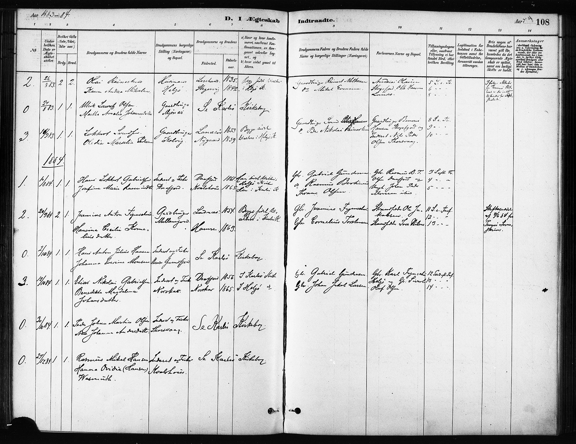 Karlsøy sokneprestembete, SATØ/S-1299/H/Ha/Haa/L0011kirke: Parish register (official) no. 11, 1879-1892, p. 108