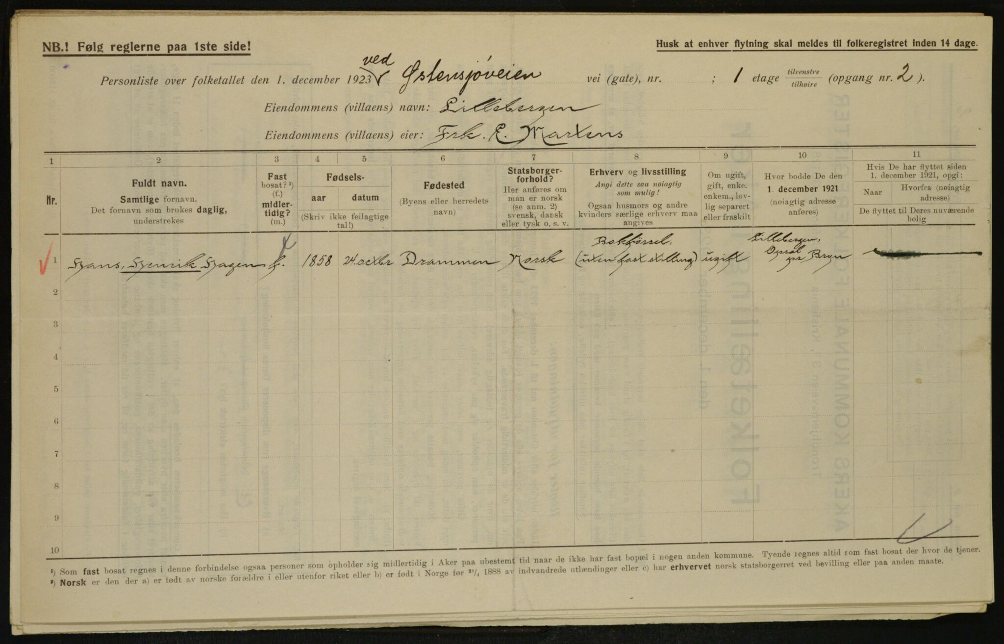 , Municipal Census 1923 for Aker, 1923, p. 29253