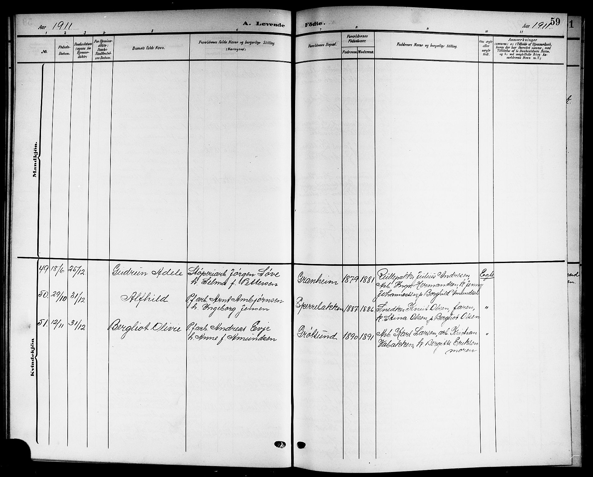 Solum kirkebøker, SAKO/A-306/G/Gb/L0005: Parish register (copy) no. II 5, 1905-1914, p. 59