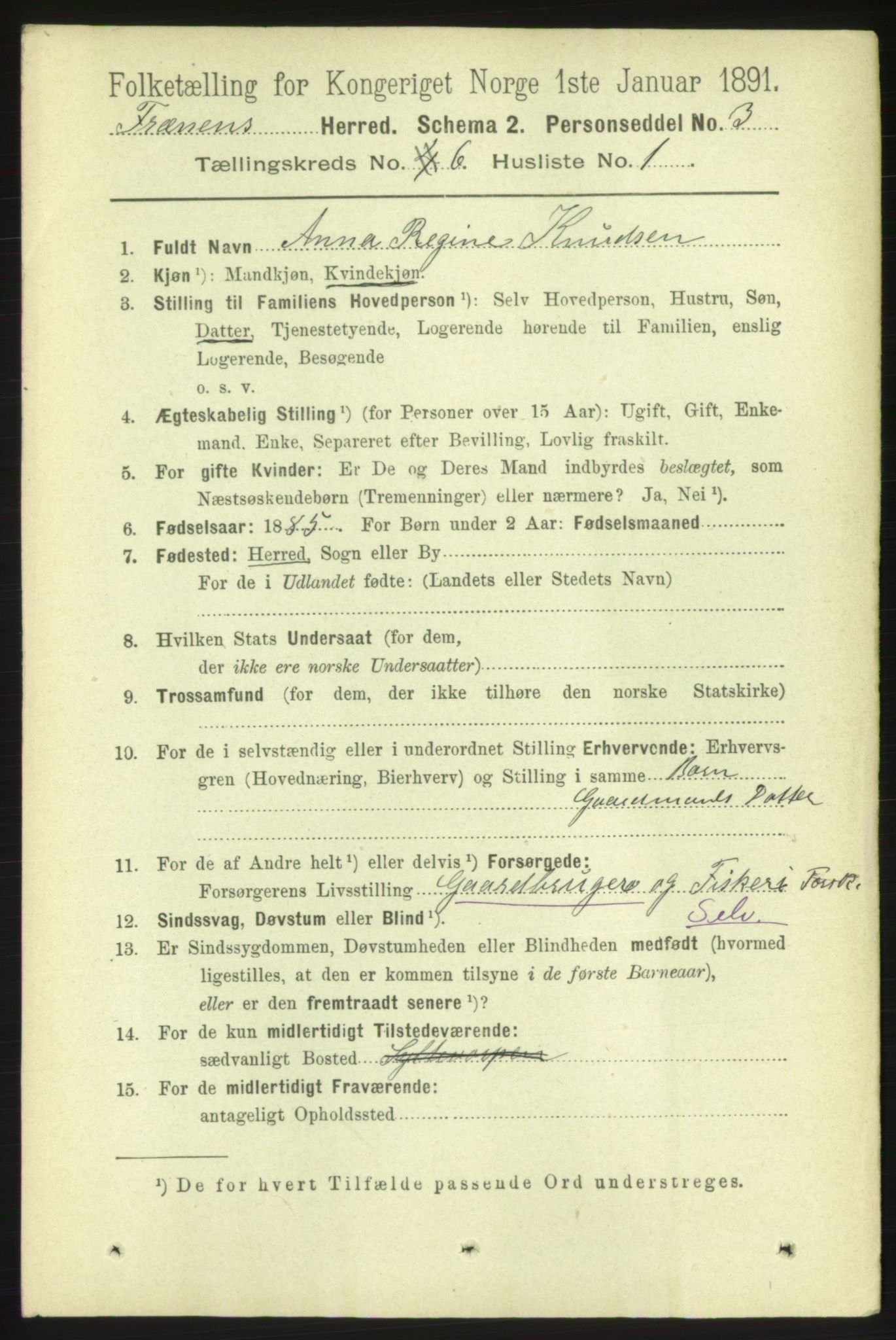 RA, 1891 census for 1548 Fræna, 1891, p. 1862