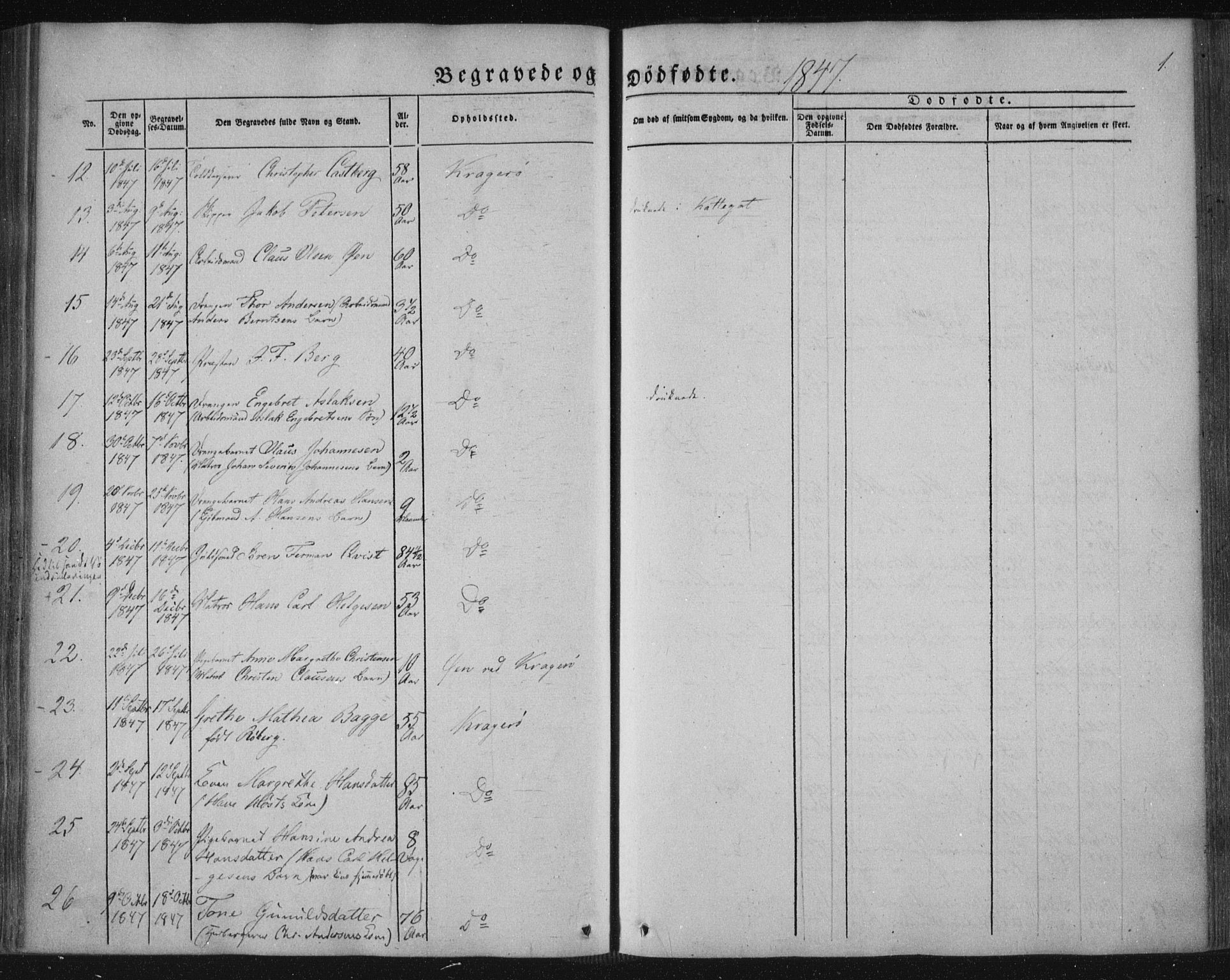 Kragerø kirkebøker, SAKO/A-278/F/Fa/L0006: Parish register (official) no. 6, 1847-1861, p. 1
