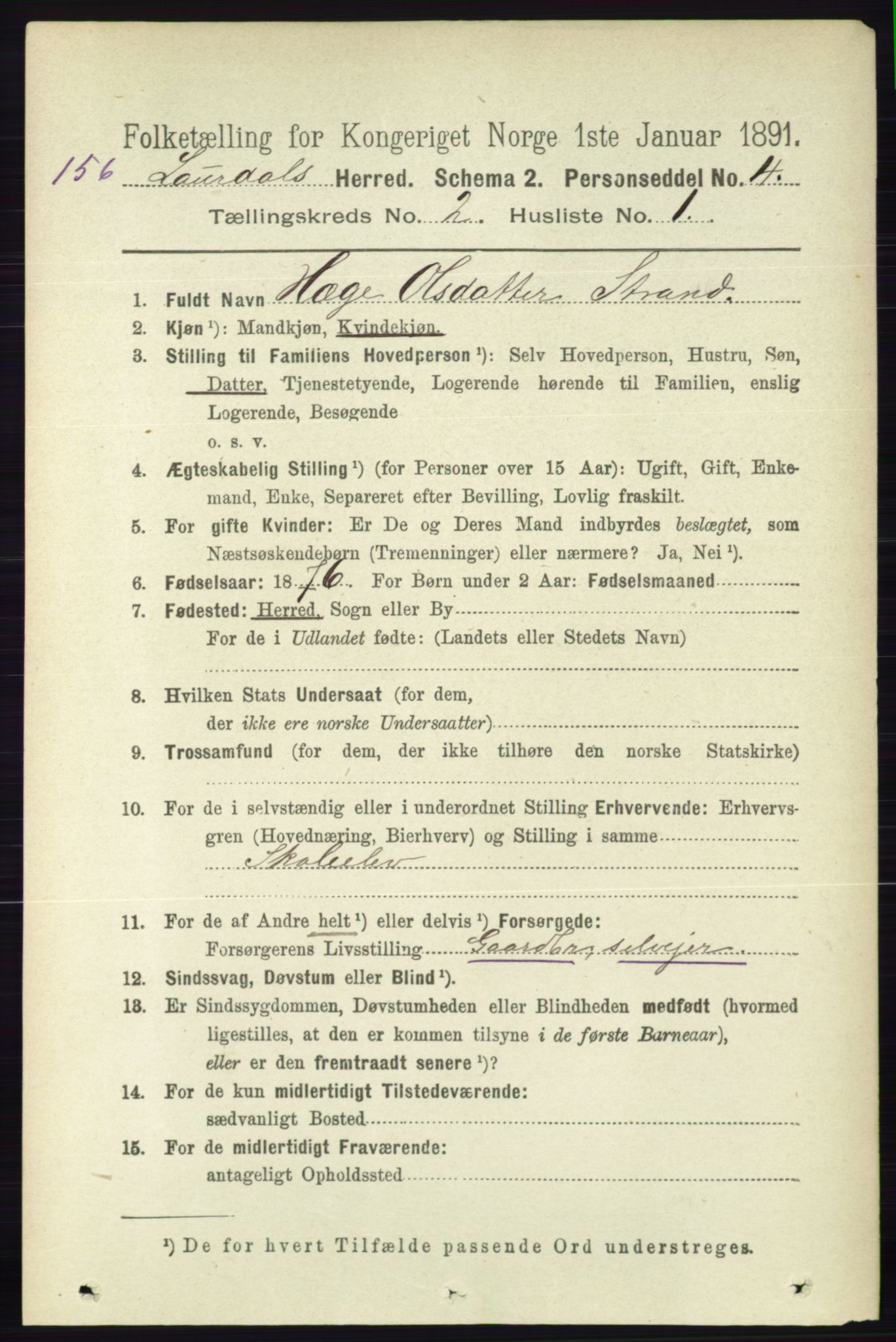 RA, 1891 census for 0833 Lårdal, 1891, p. 604