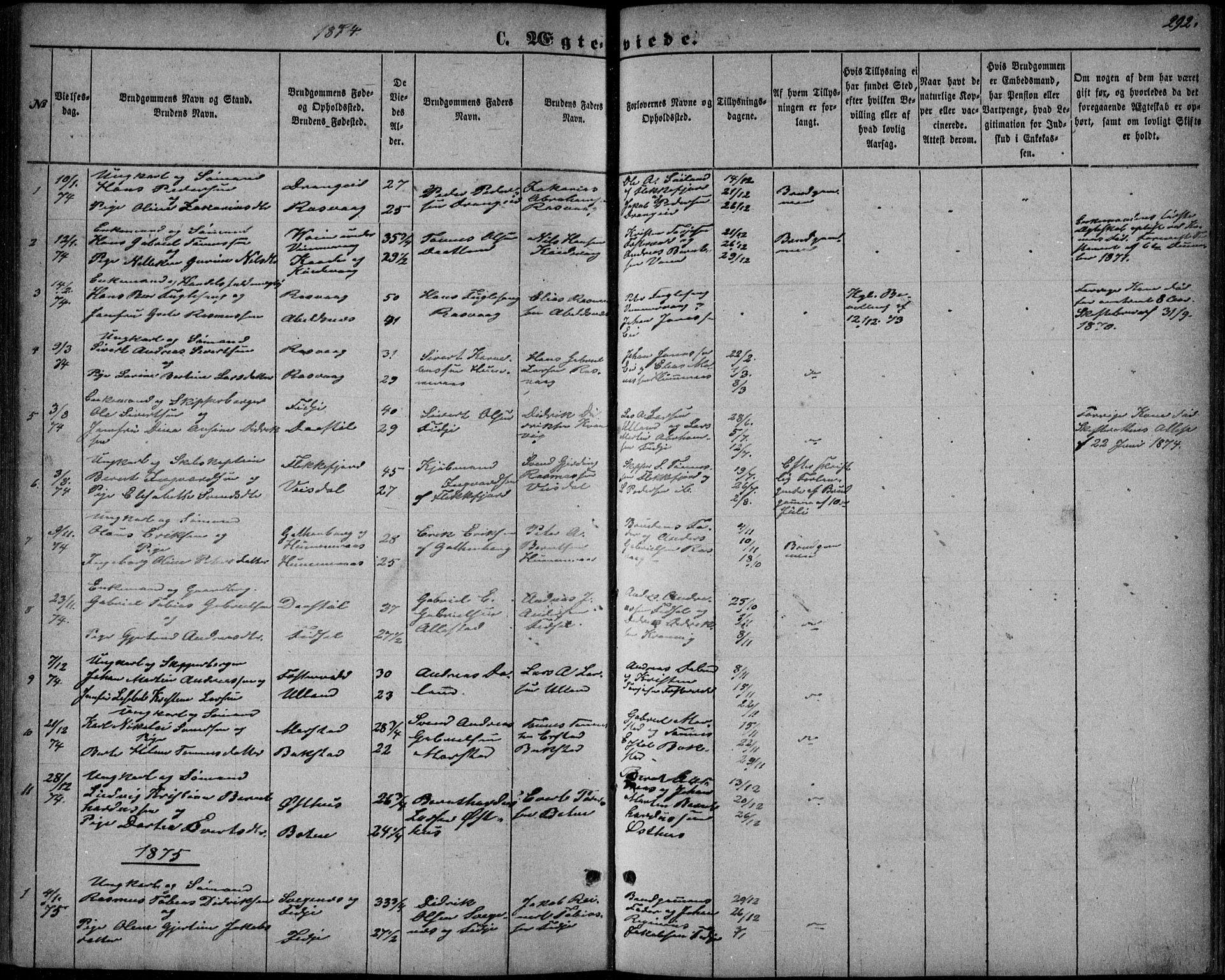 Flekkefjord sokneprestkontor, AV/SAK-1111-0012/F/Fb/Fbb/L0003: Parish register (copy) no. B 3, 1867-1889, p. 292