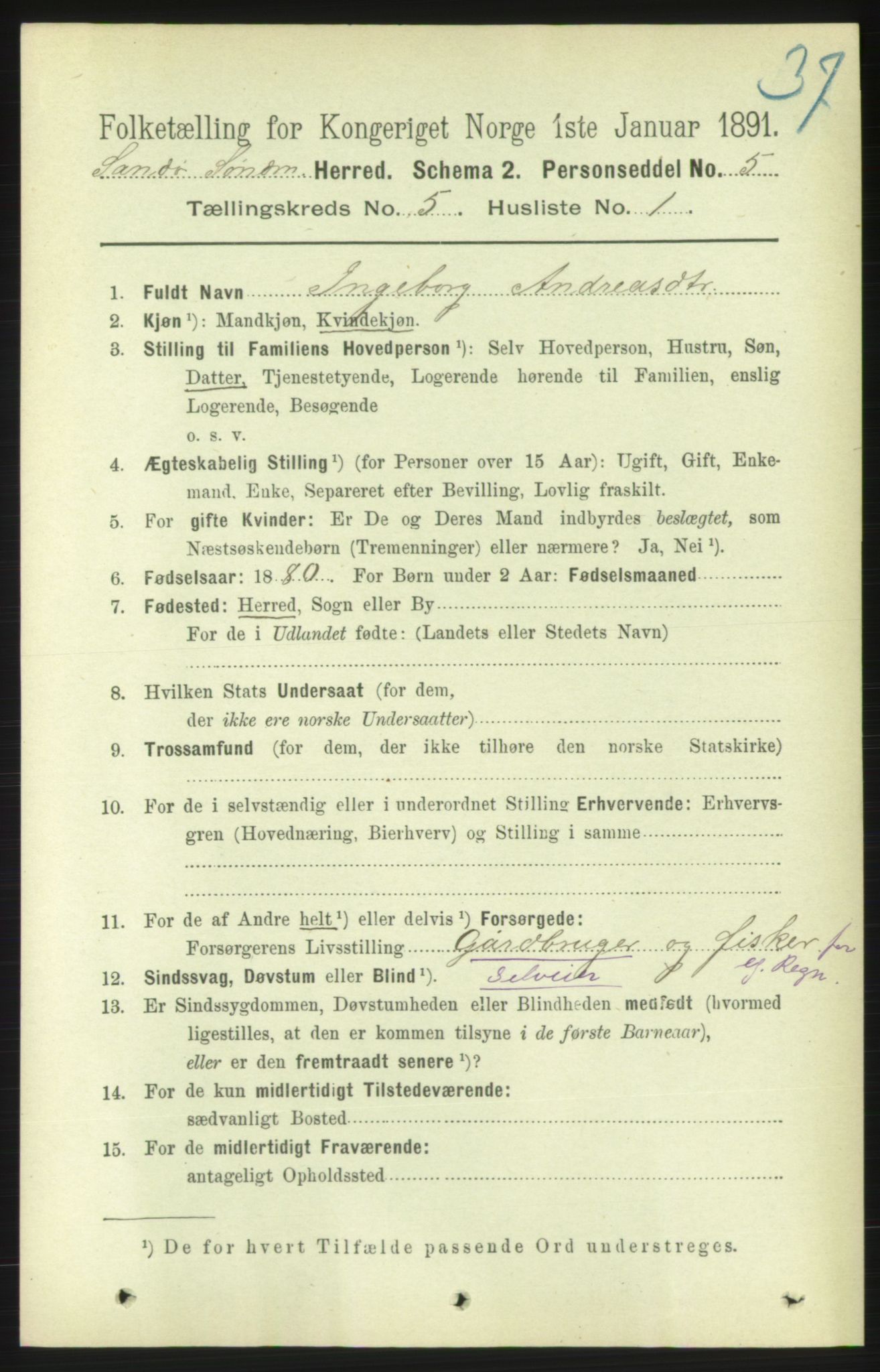 RA, 1891 census for 1514 Sande, 1891, p. 710