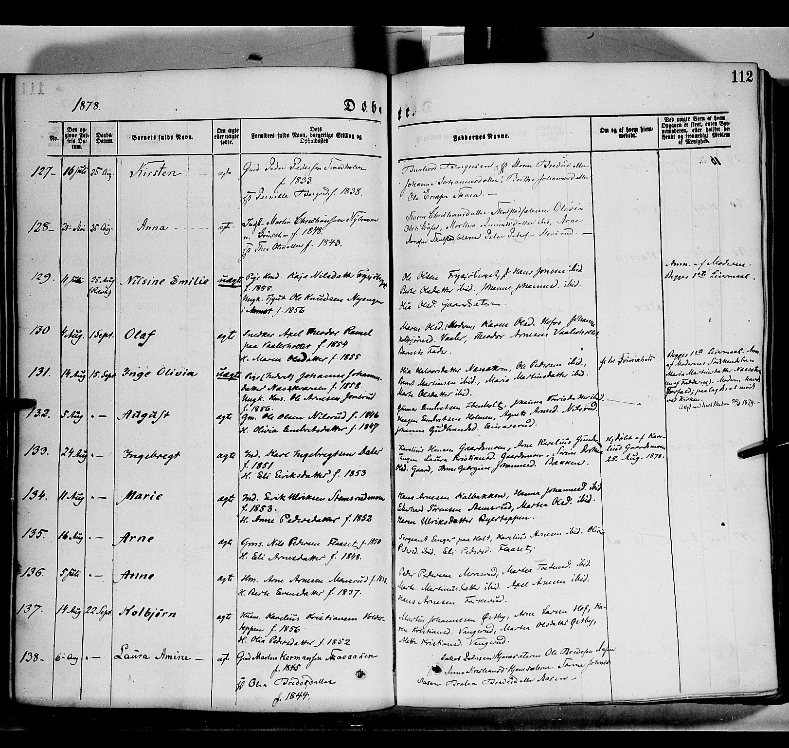 Grue prestekontor, SAH/PREST-036/H/Ha/Haa/L0011: Parish register (official) no. 11, 1873-1880, p. 112