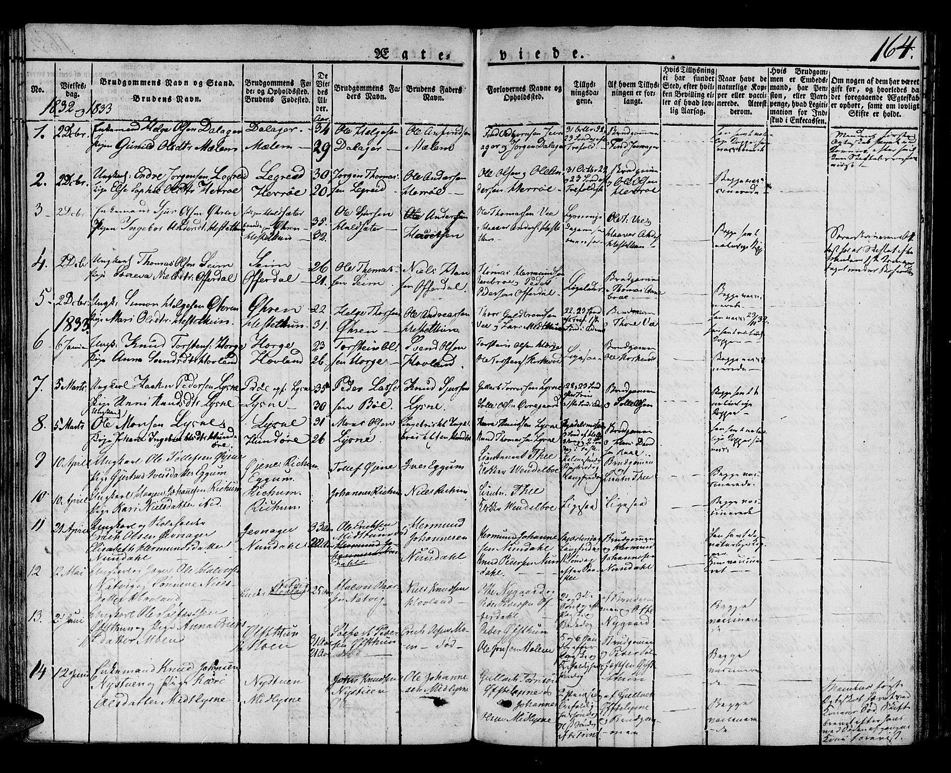 Lærdal sokneprestembete, AV/SAB-A-81201: Parish register (official) no. A 5, 1822-1834, p. 164