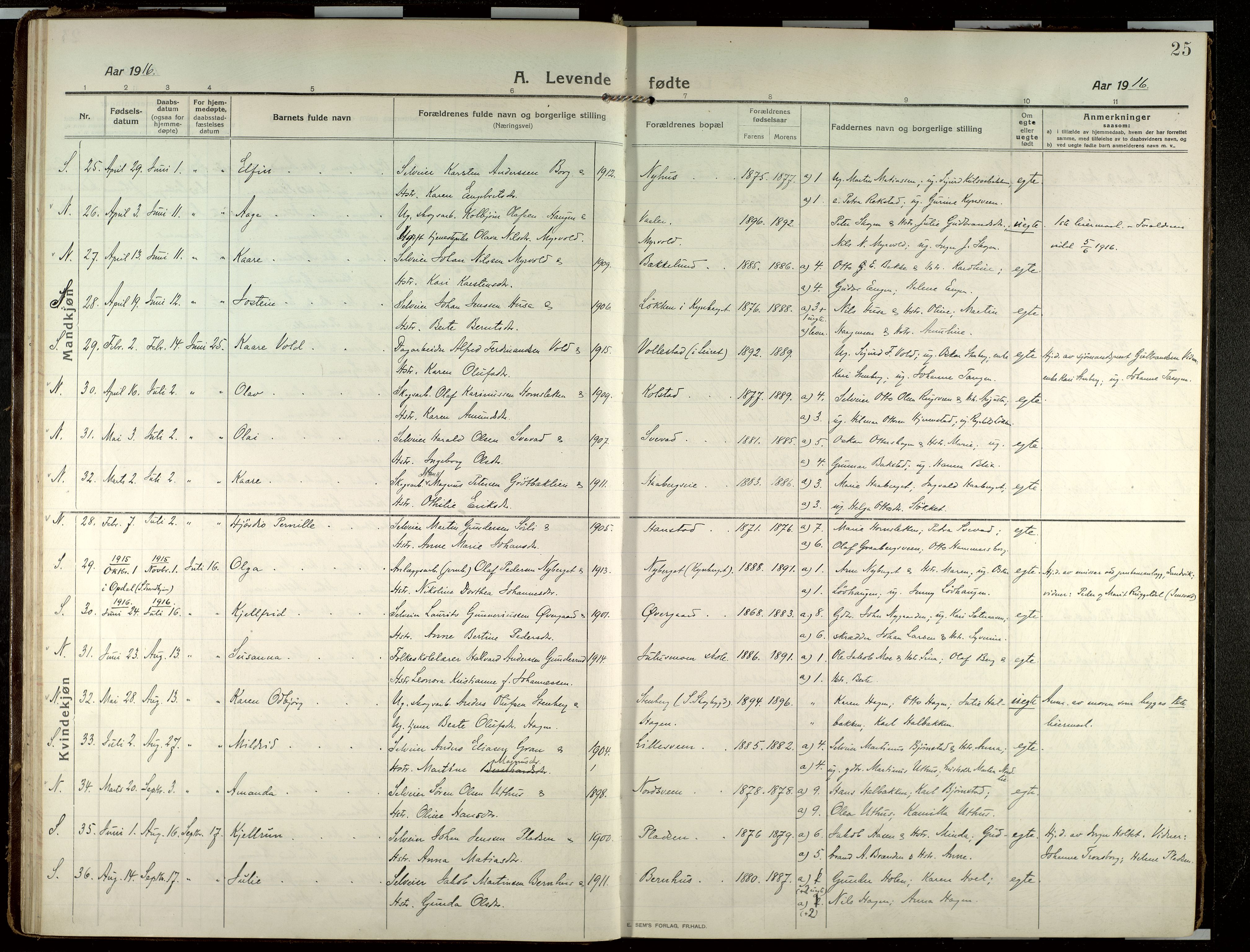 Elverum prestekontor, AV/SAH-PREST-044/H/Ha/Haa/L0022: Parish register (official) no. 22, 1913-1924, p. 25