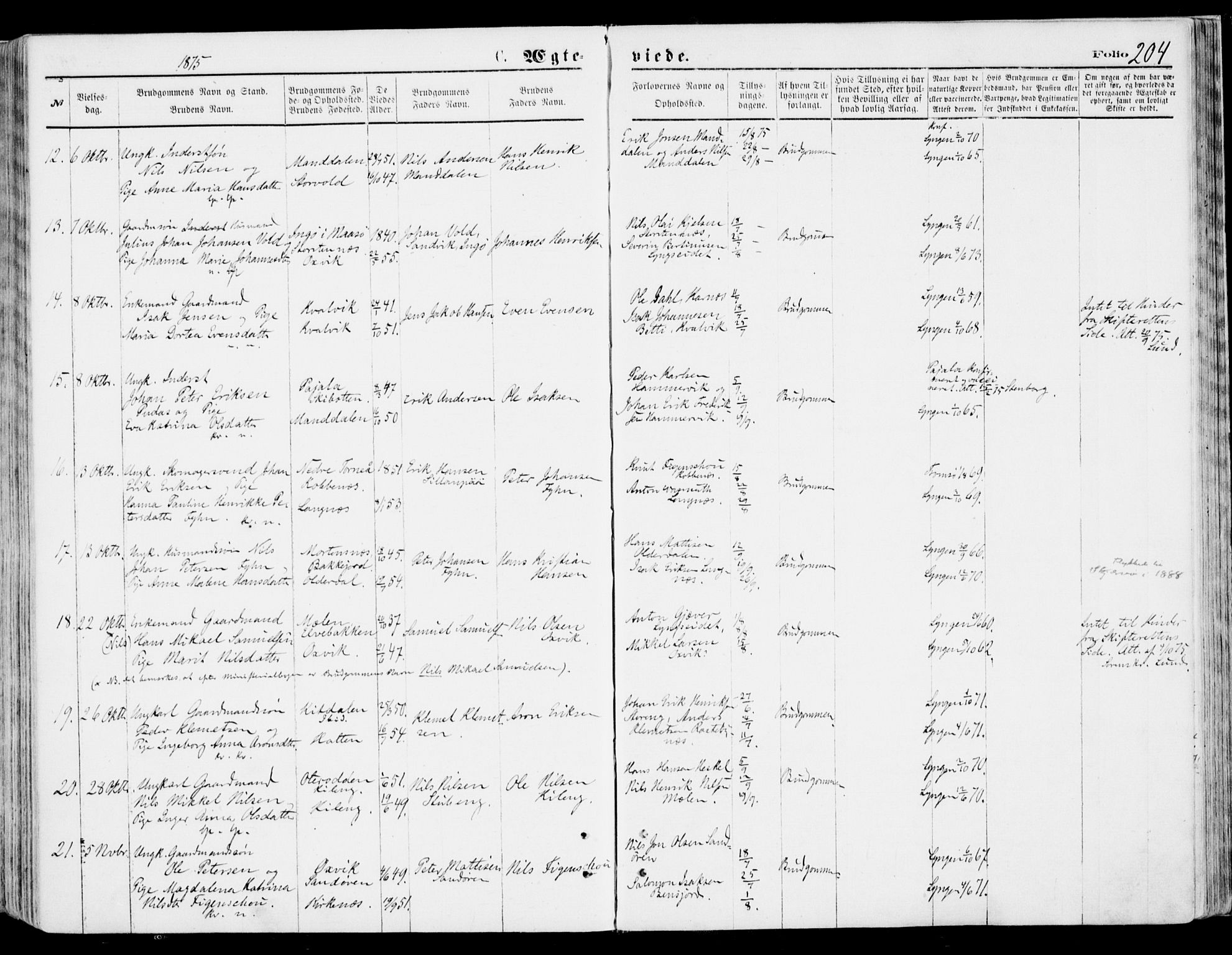 Lyngen sokneprestembete, AV/SATØ-S-1289/H/He/Hea/L0006kirke: Parish register (official) no. 6, 1870-1878, p. 204