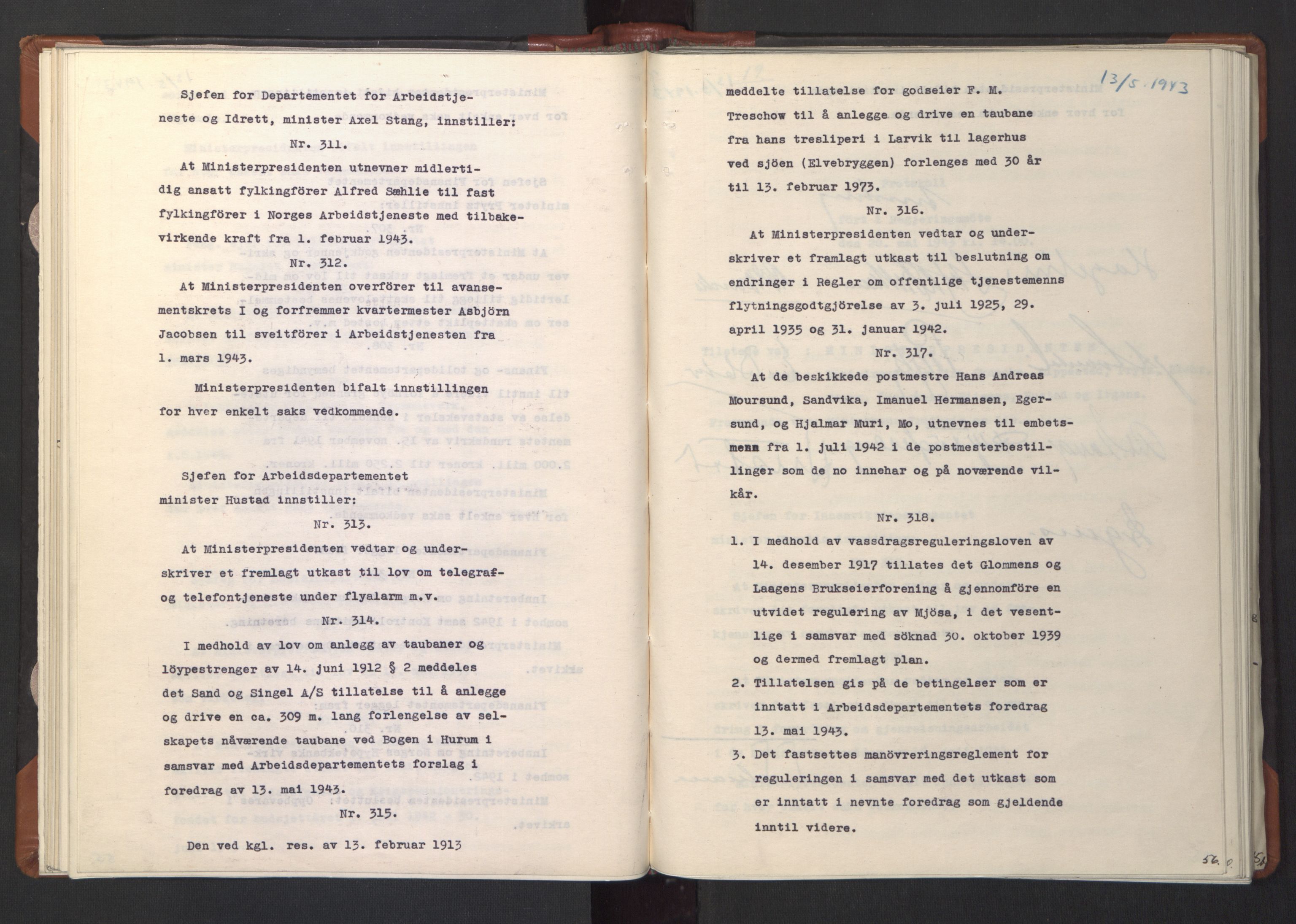 NS-administrasjonen 1940-1945 (Statsrådsekretariatet, de kommisariske statsråder mm), AV/RA-S-4279/D/Da/L0003: Vedtak (Beslutninger) nr. 1-746 og tillegg nr. 1-47 (RA. j.nr. 1394/1944, tilgangsnr. 8/1944, 1943, p. 58