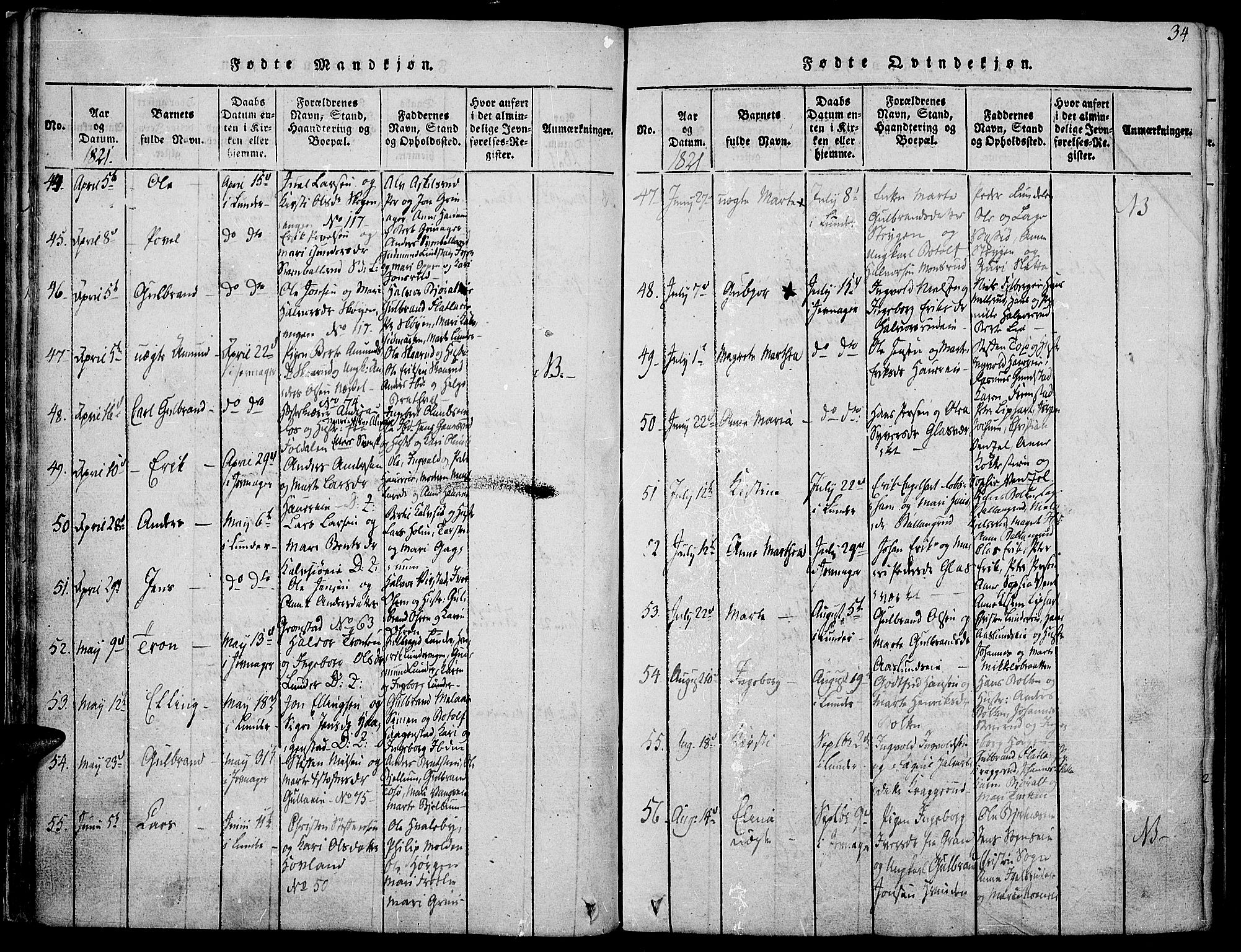 Jevnaker prestekontor, AV/SAH-PREST-116/H/Ha/Haa/L0005: Parish register (official) no. 5, 1815-1837, p. 34