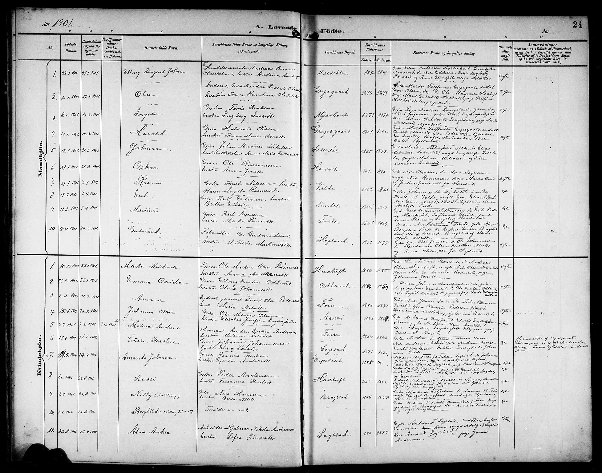 Alversund Sokneprestembete, AV/SAB-A-73901/H/Ha/Hab: Parish register (copy) no. C 4, 1894-1924, p. 24