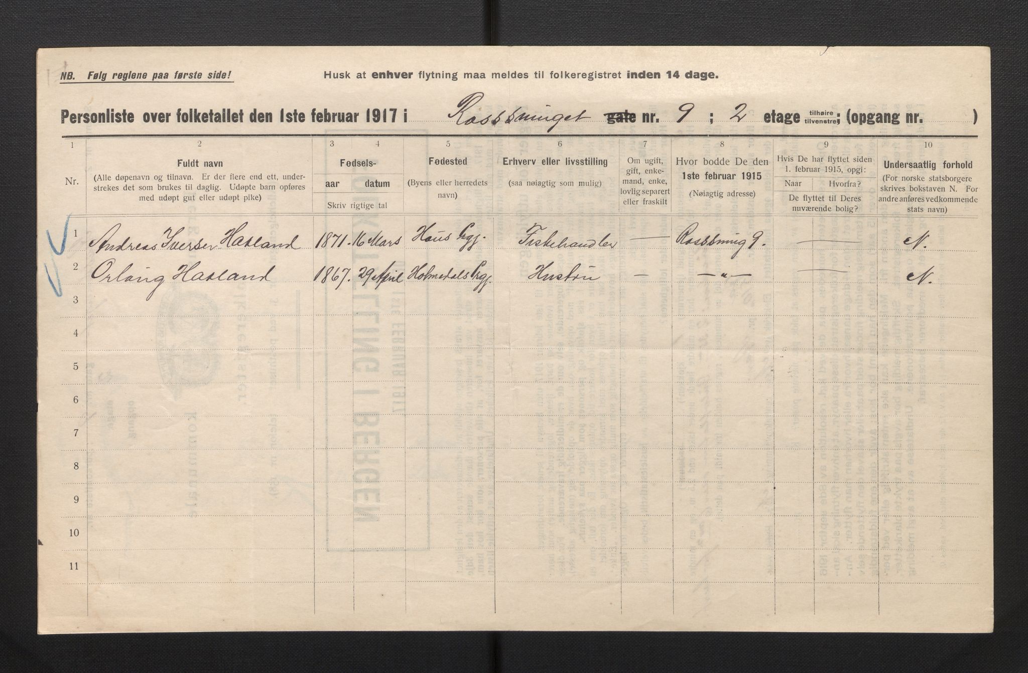 SAB, Municipal Census 1917 for Bergen, 1917, p. 31797