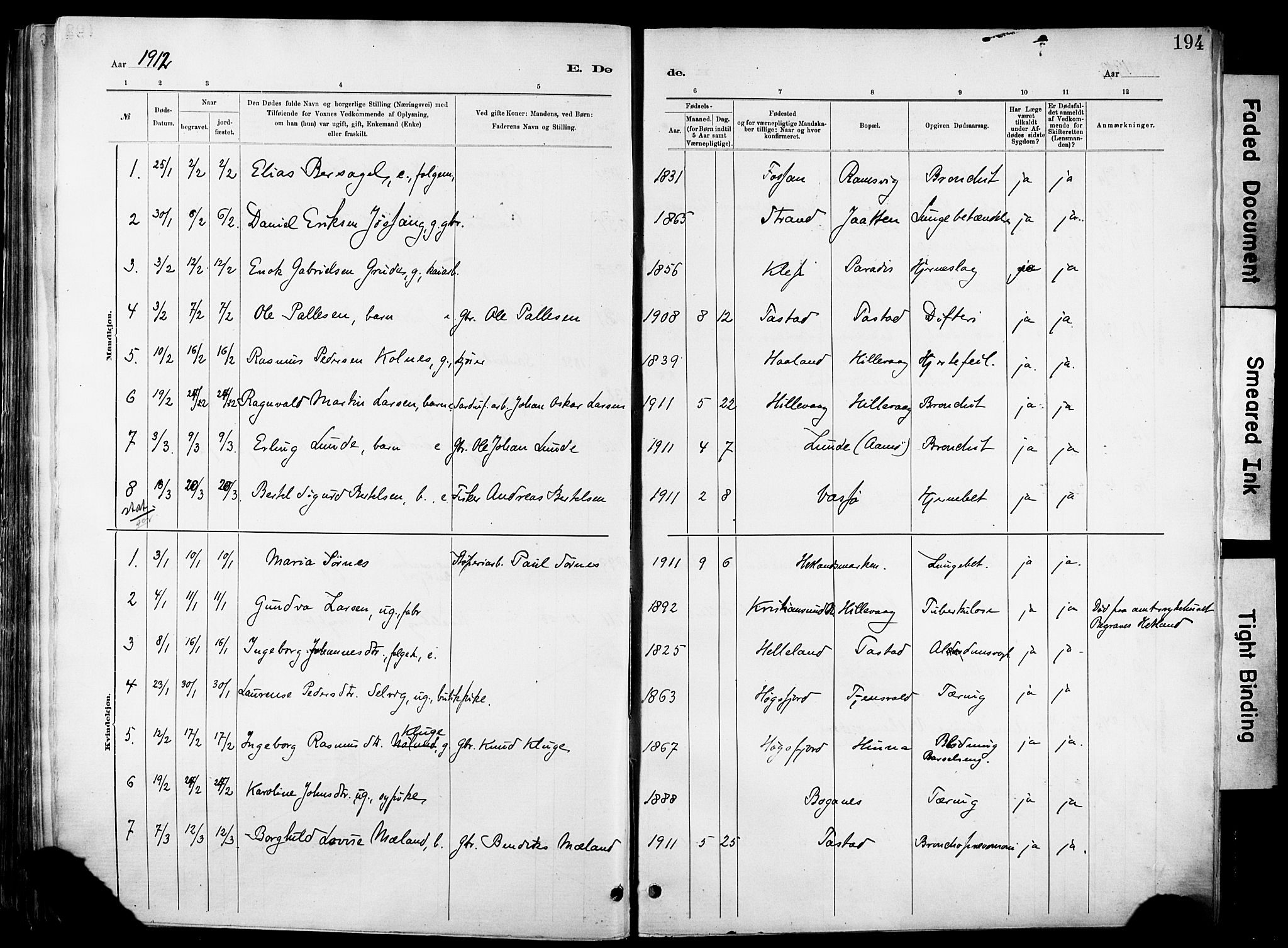 Hetland sokneprestkontor, SAST/A-101826/30/30BA/L0012: Parish register (official) no. A 12, 1882-1912, p. 194