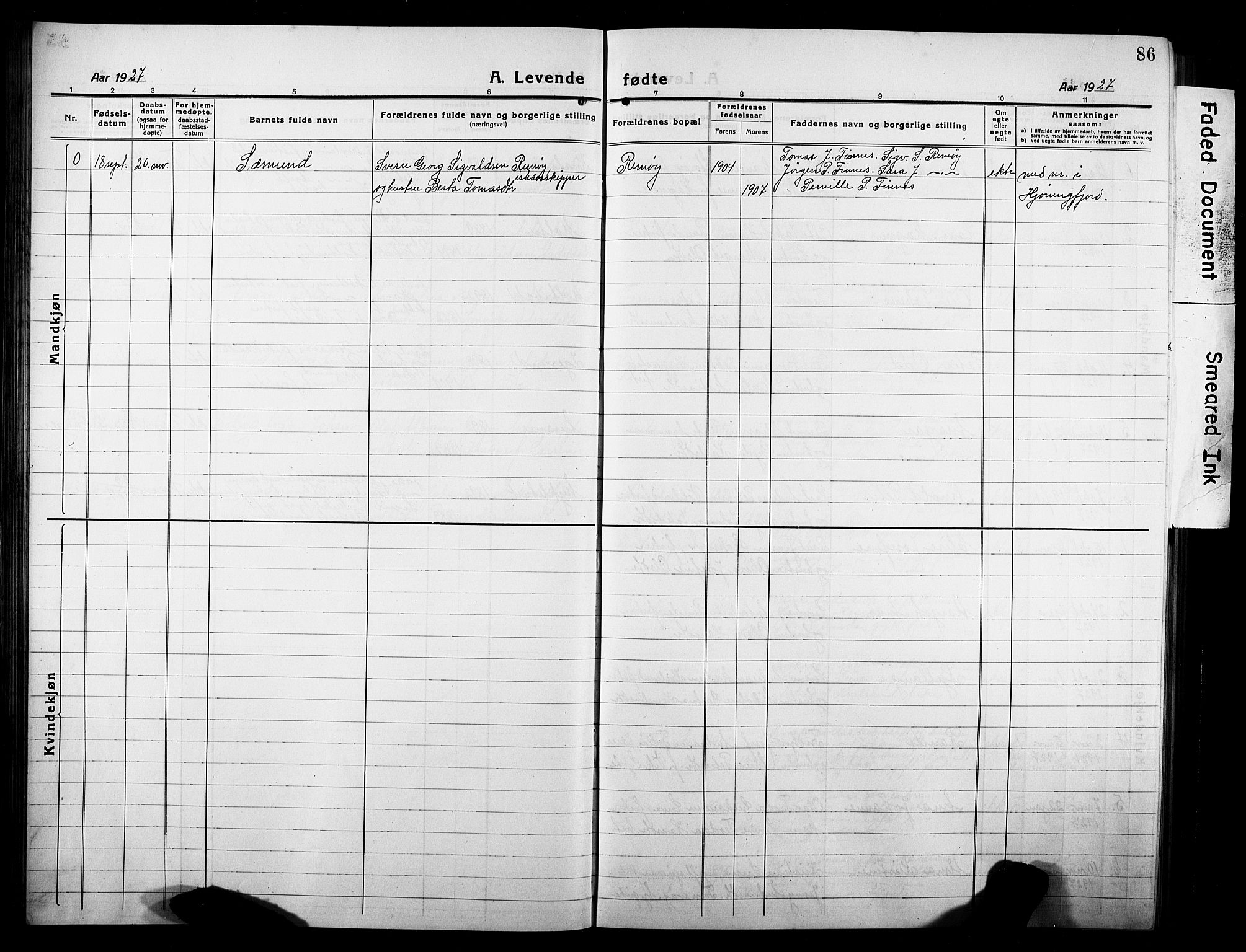 Ministerialprotokoller, klokkerbøker og fødselsregistre - Møre og Romsdal, AV/SAT-A-1454/507/L0084: Parish register (copy) no. 507C07, 1919-1932, p. 86