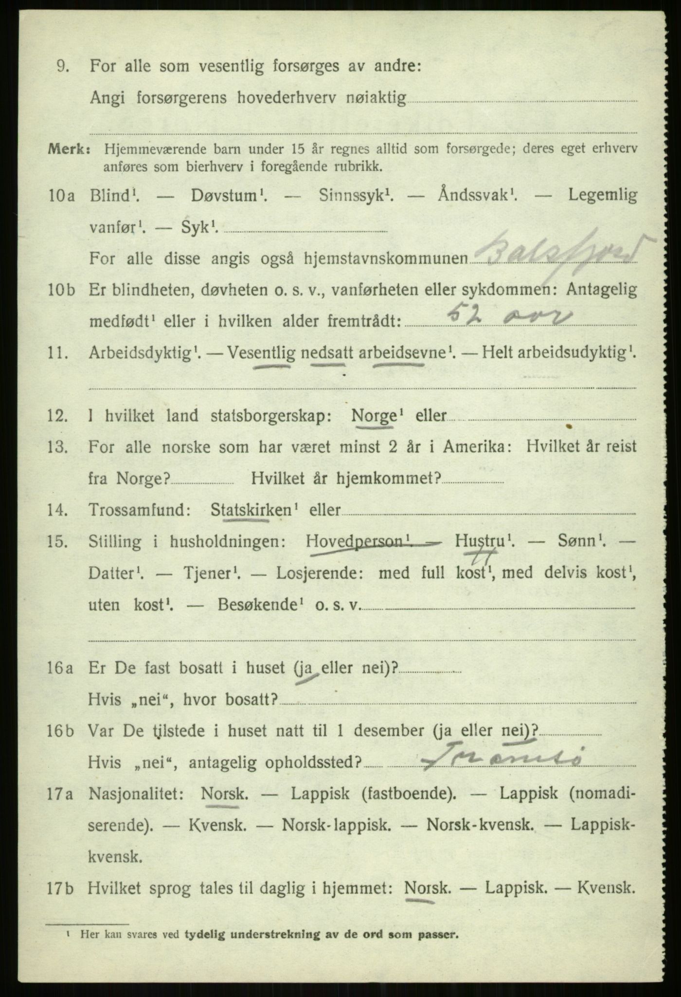 SATØ, 1920 census for Balsfjord, 1920, p. 7464