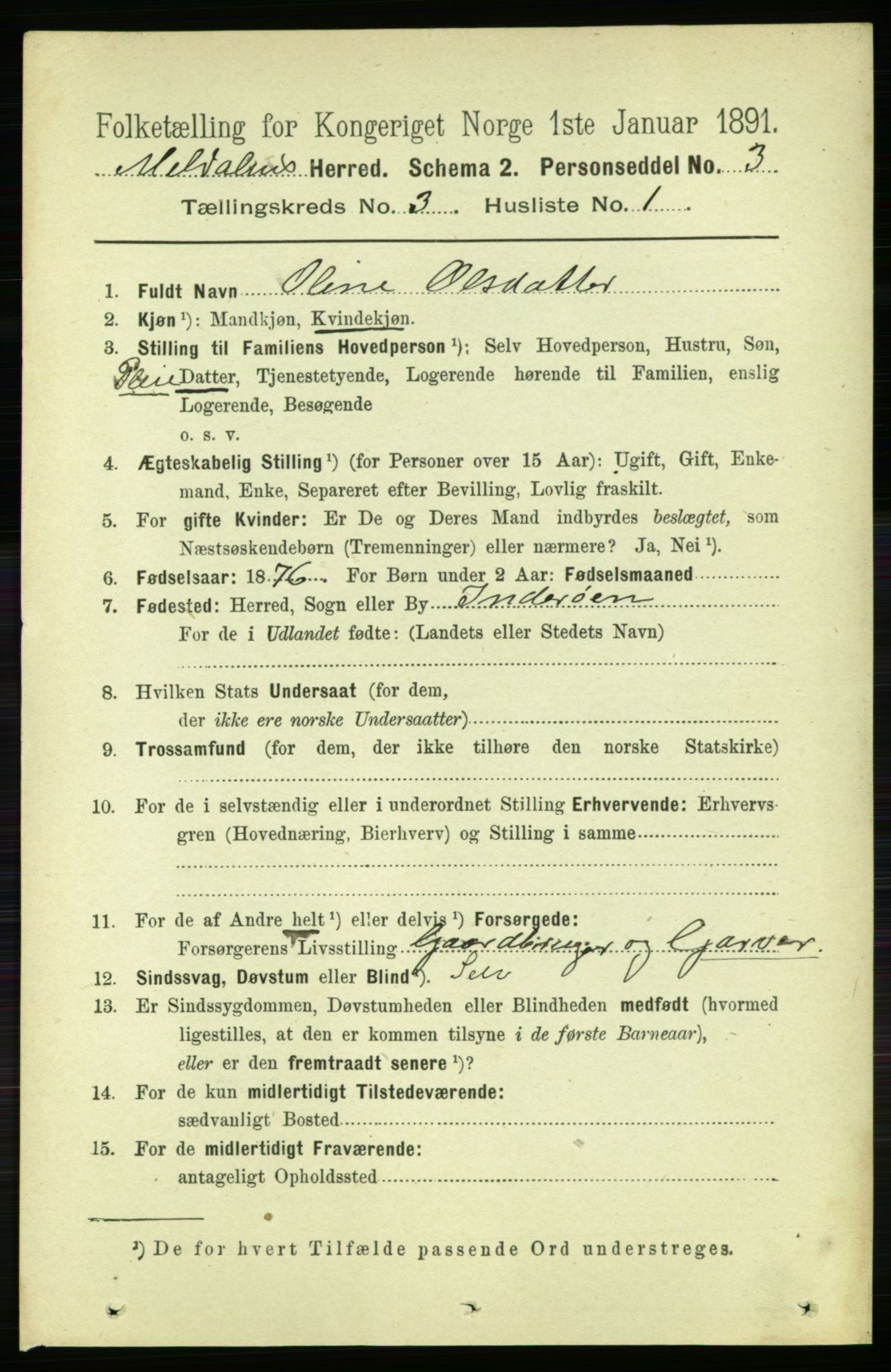 RA, 1891 census for 1636 Meldal, 1891, p. 1744