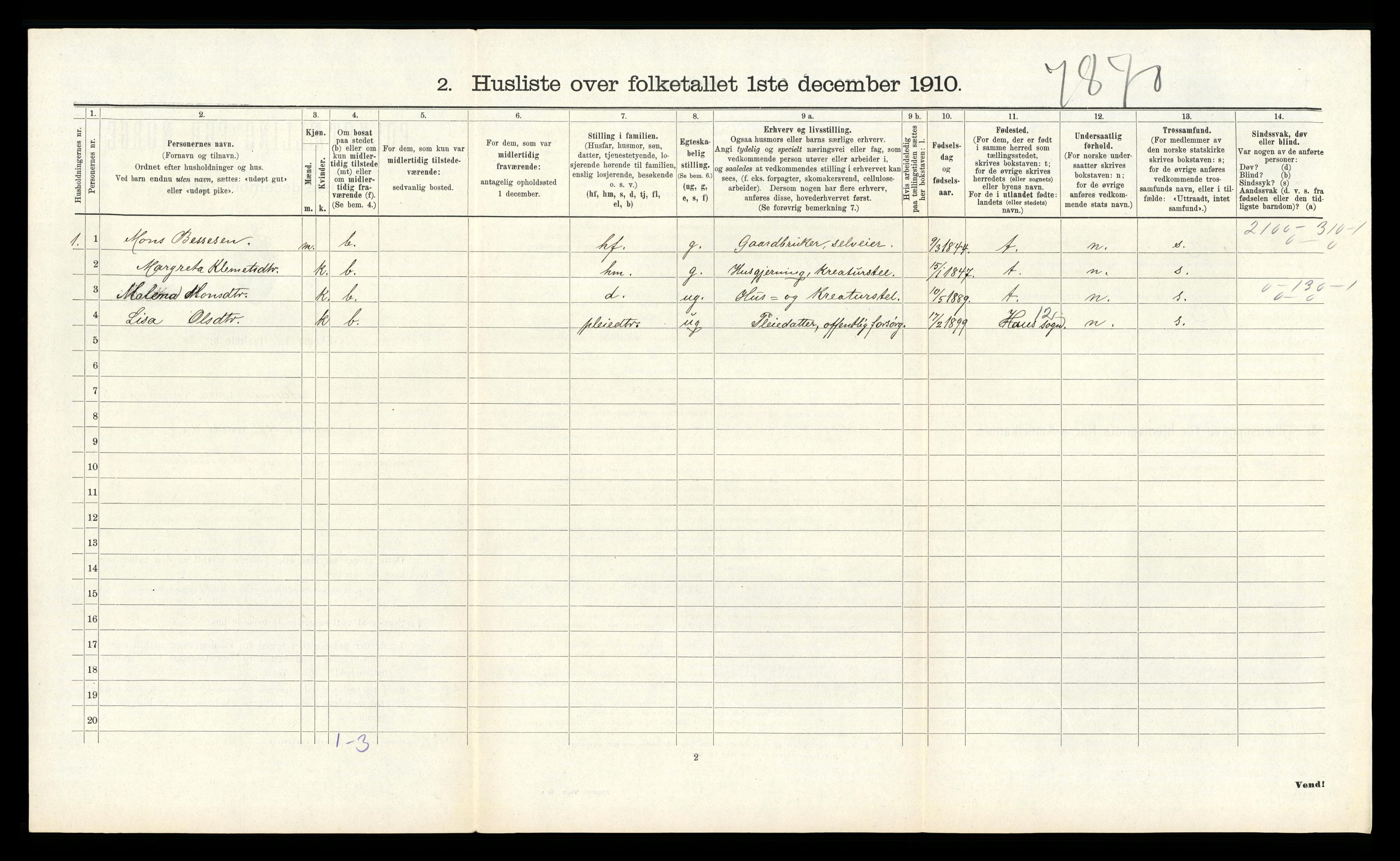 RA, 1910 census for Åsane, 1910, p. 286