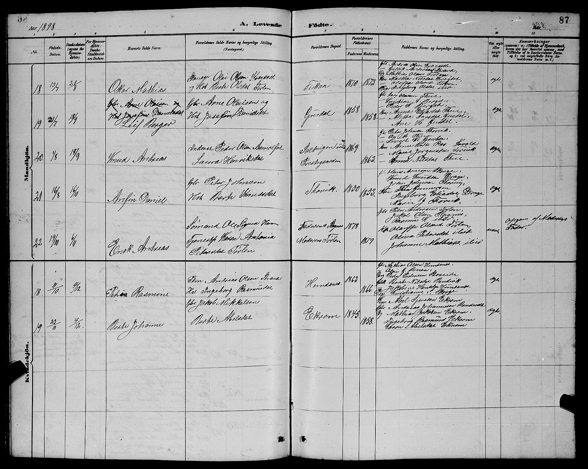 Ministerialprotokoller, klokkerbøker og fødselsregistre - Møre og Romsdal, SAT/A-1454/501/L0017: Parish register (copy) no. 501C03, 1885-1901, p. 87