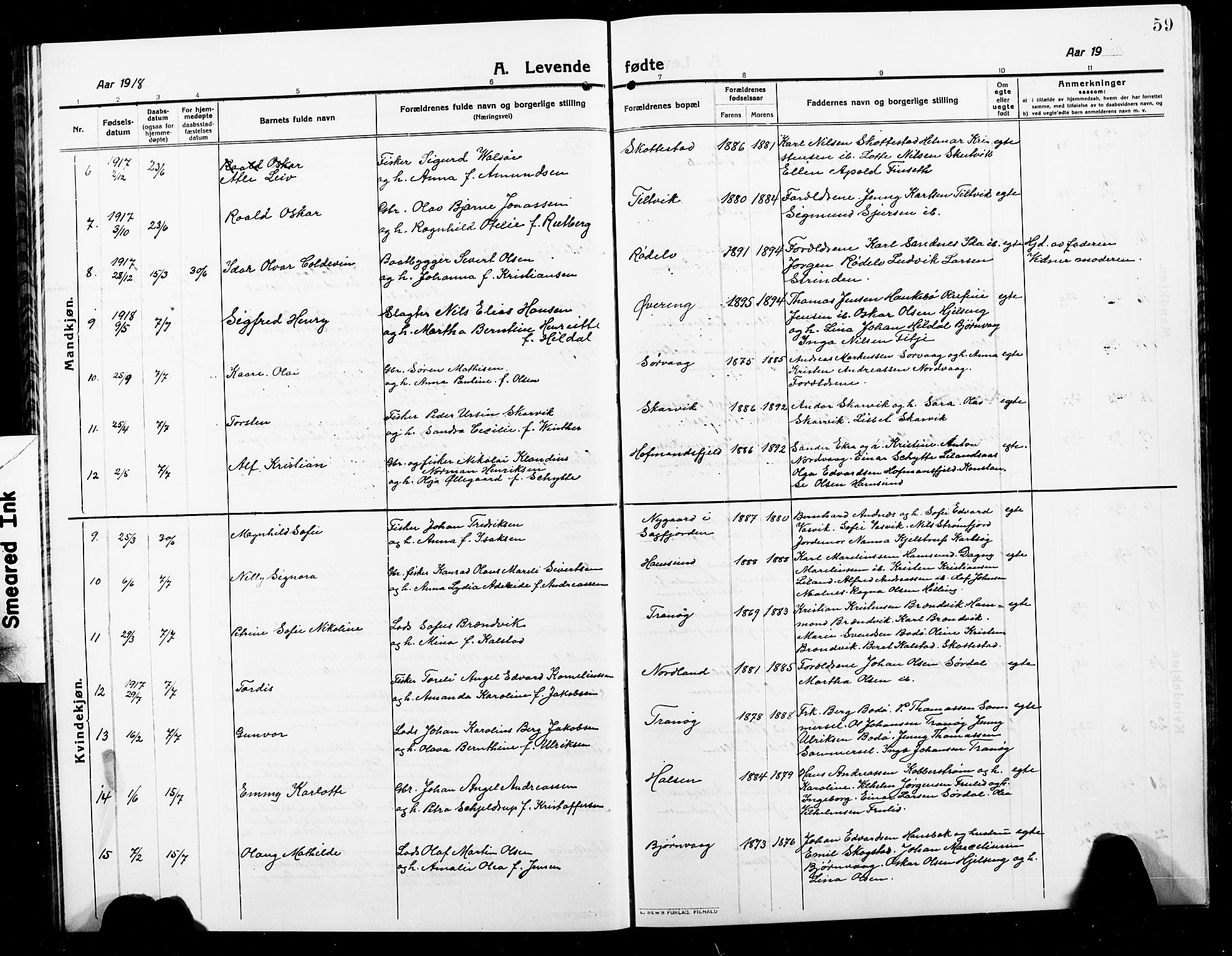 Ministerialprotokoller, klokkerbøker og fødselsregistre - Nordland, AV/SAT-A-1459/859/L0861: Parish register (copy) no. 859C07, 1910-1925, p. 59