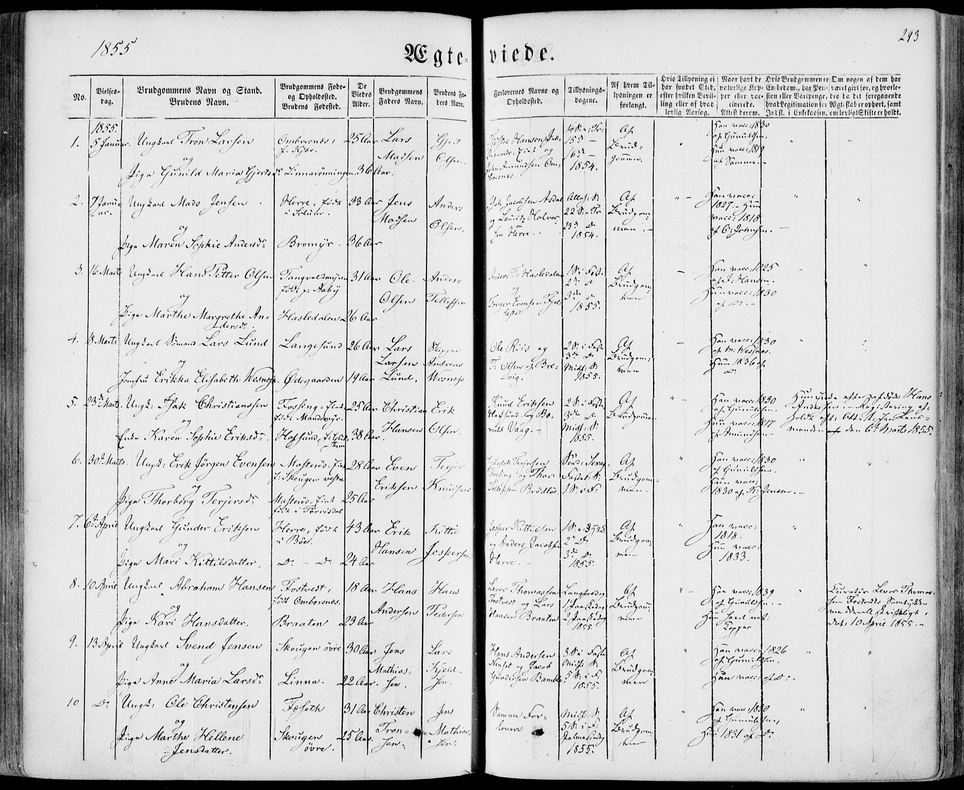 Bamble kirkebøker, AV/SAKO-A-253/F/Fa/L0005: Parish register (official) no. I 5, 1854-1869, p. 293