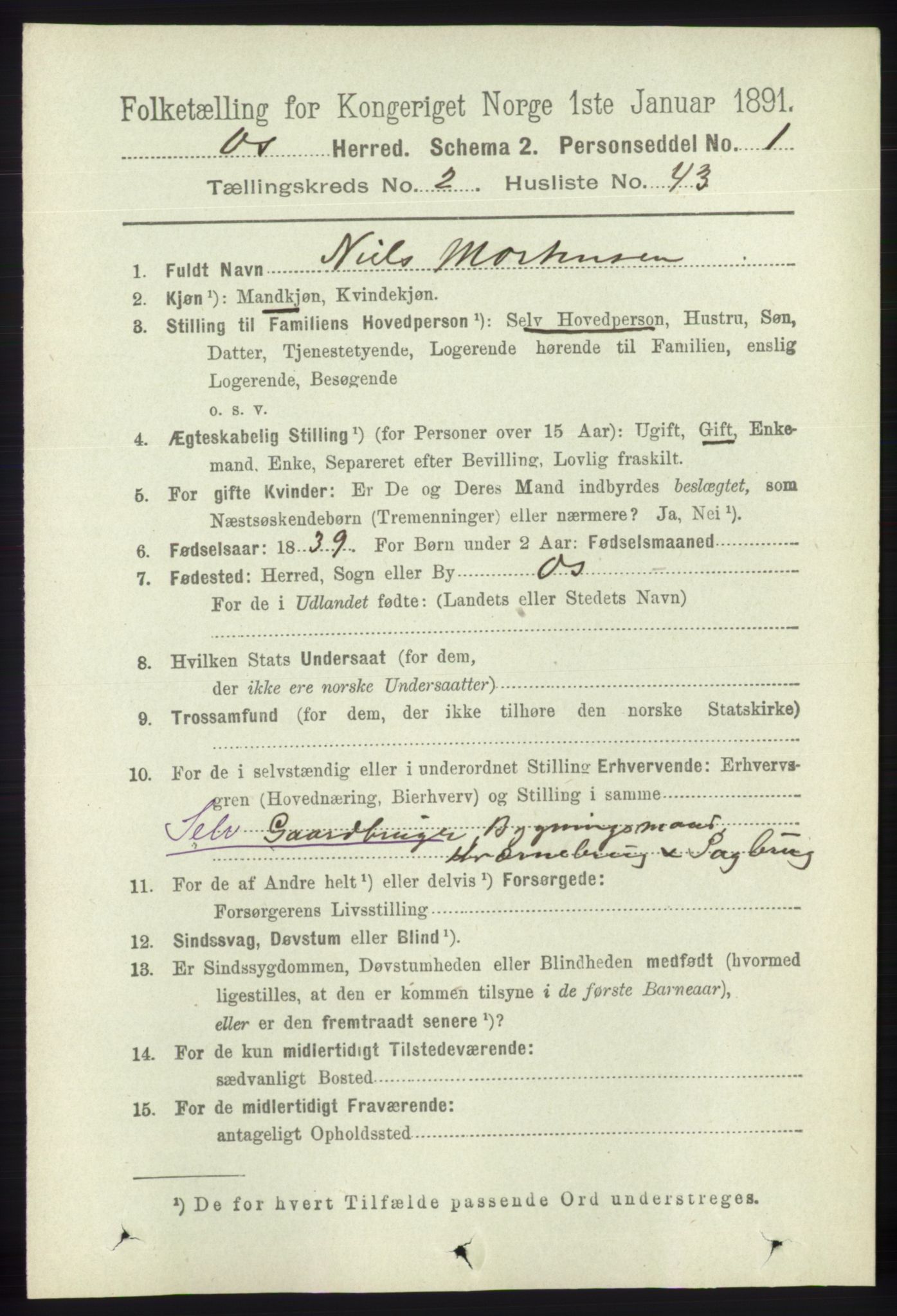 RA, 1891 census for 1243 Os, 1891, p. 676