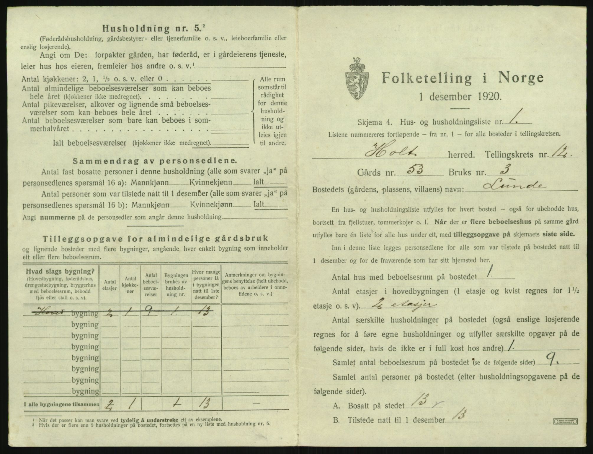 SAK, 1920 census for Holt, 1920, p. 1246