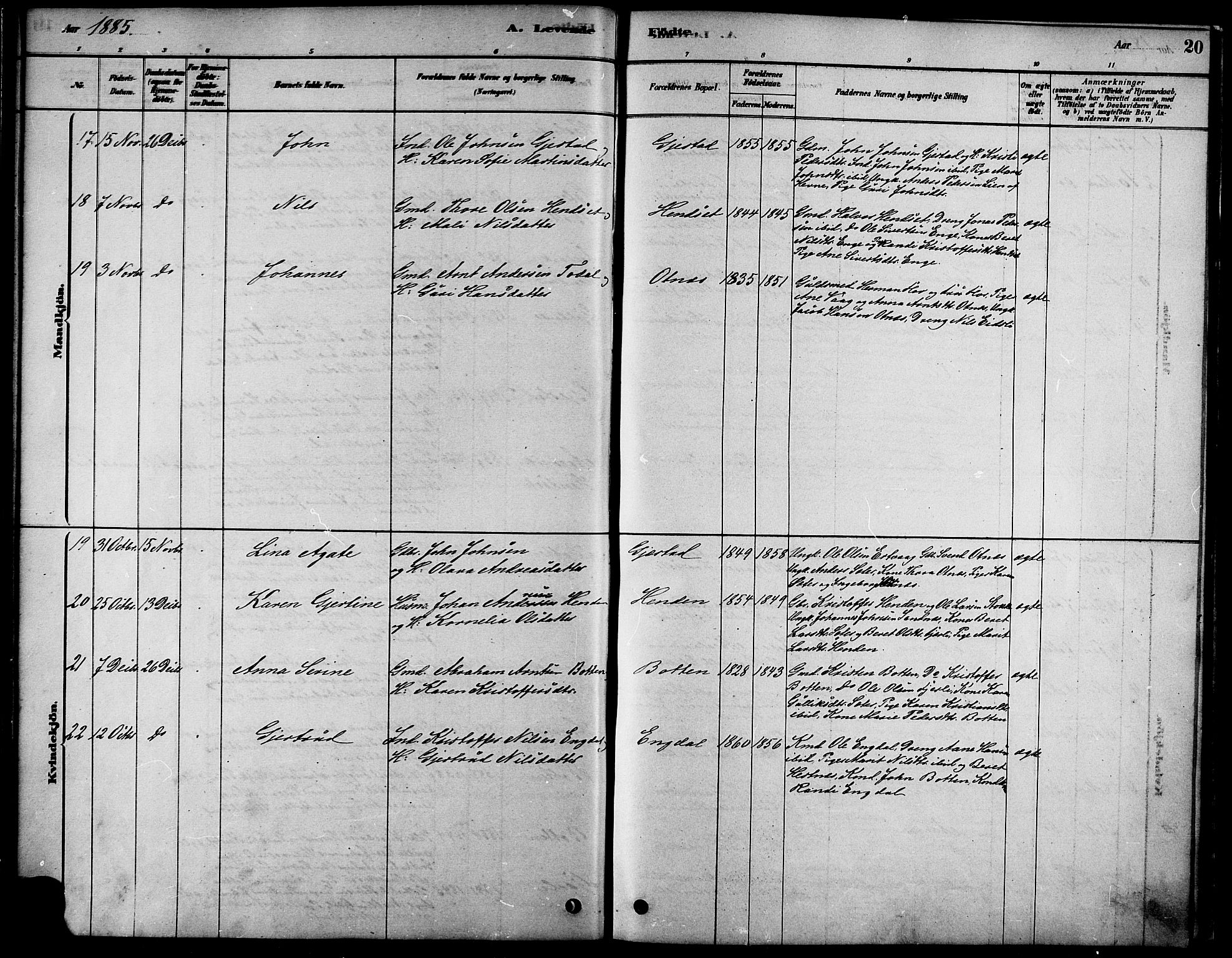 Ministerialprotokoller, klokkerbøker og fødselsregistre - Møre og Romsdal, AV/SAT-A-1454/580/L0924: Parish register (official) no. 580A01, 1878-1887, p. 20