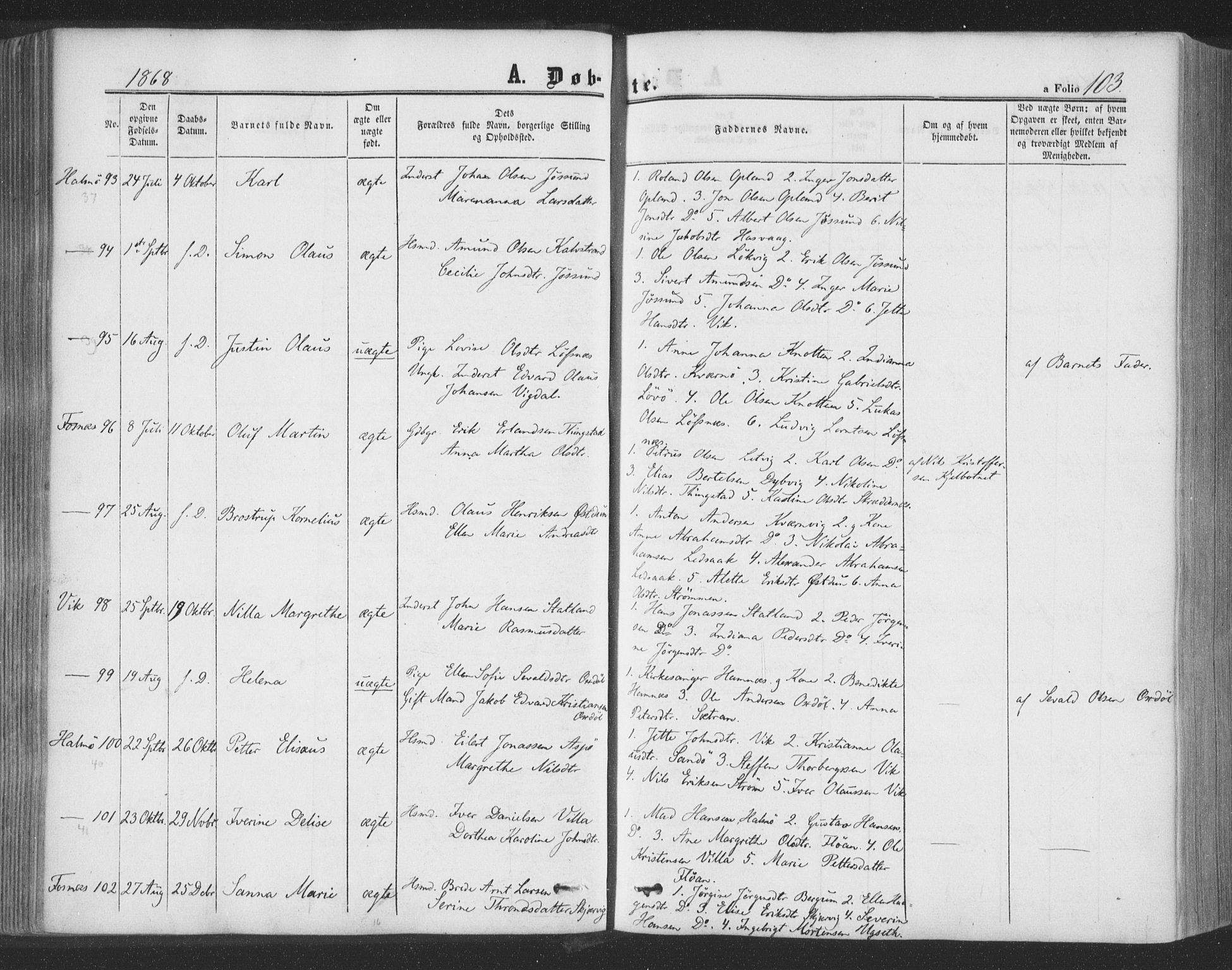 Ministerialprotokoller, klokkerbøker og fødselsregistre - Nord-Trøndelag, SAT/A-1458/773/L0615: Parish register (official) no. 773A06, 1857-1870, p. 103